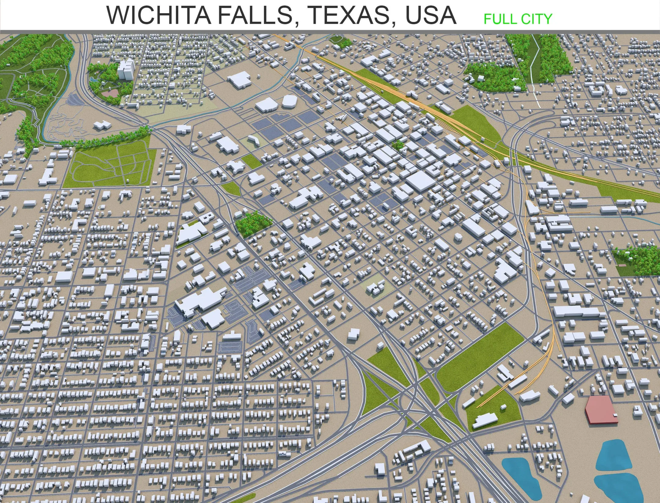 Wichita Falls city Texas USA 3d model 30km