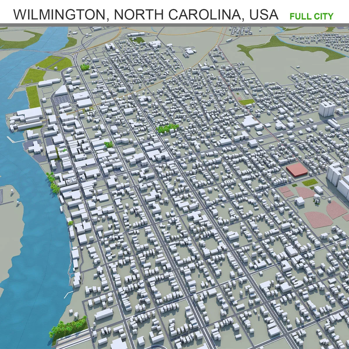 Wilmington city North Carolina USA 3d model 25km
