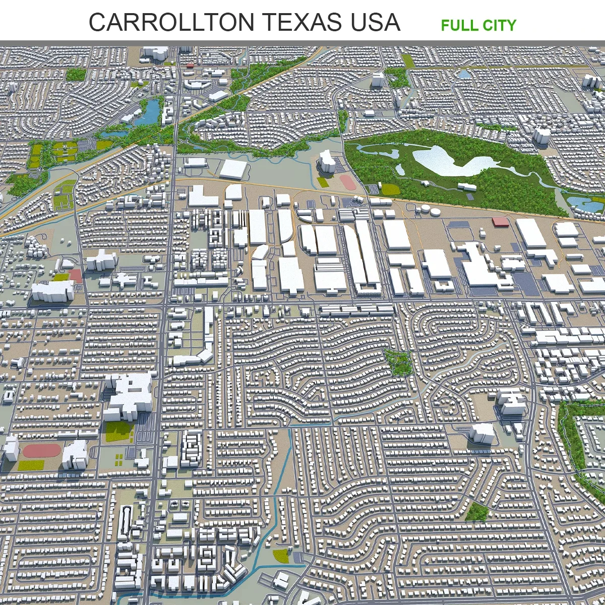 Carrollton city Texas USA 3d model 25km