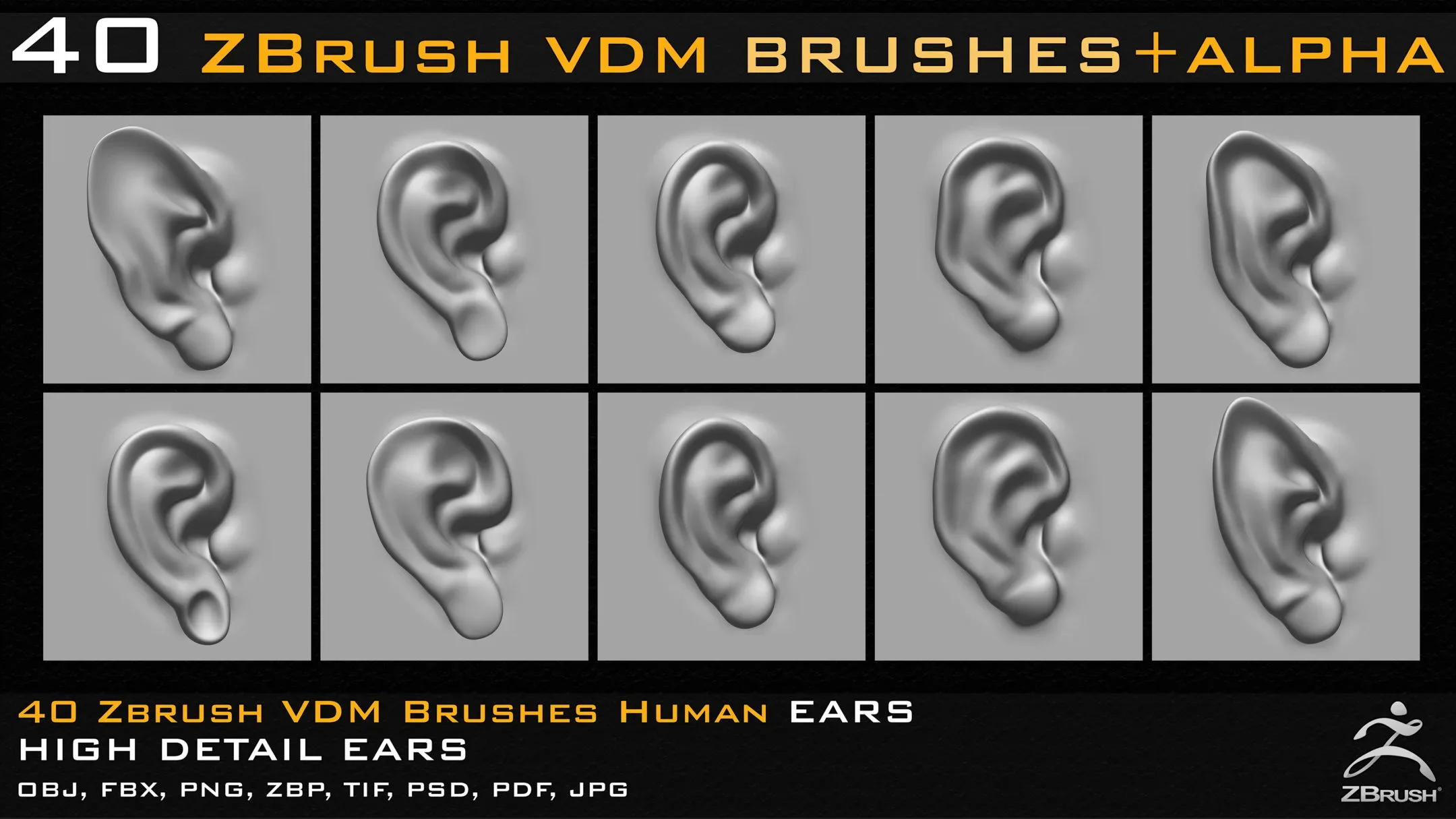 40 Zbrush VDM Human Ears Brushes