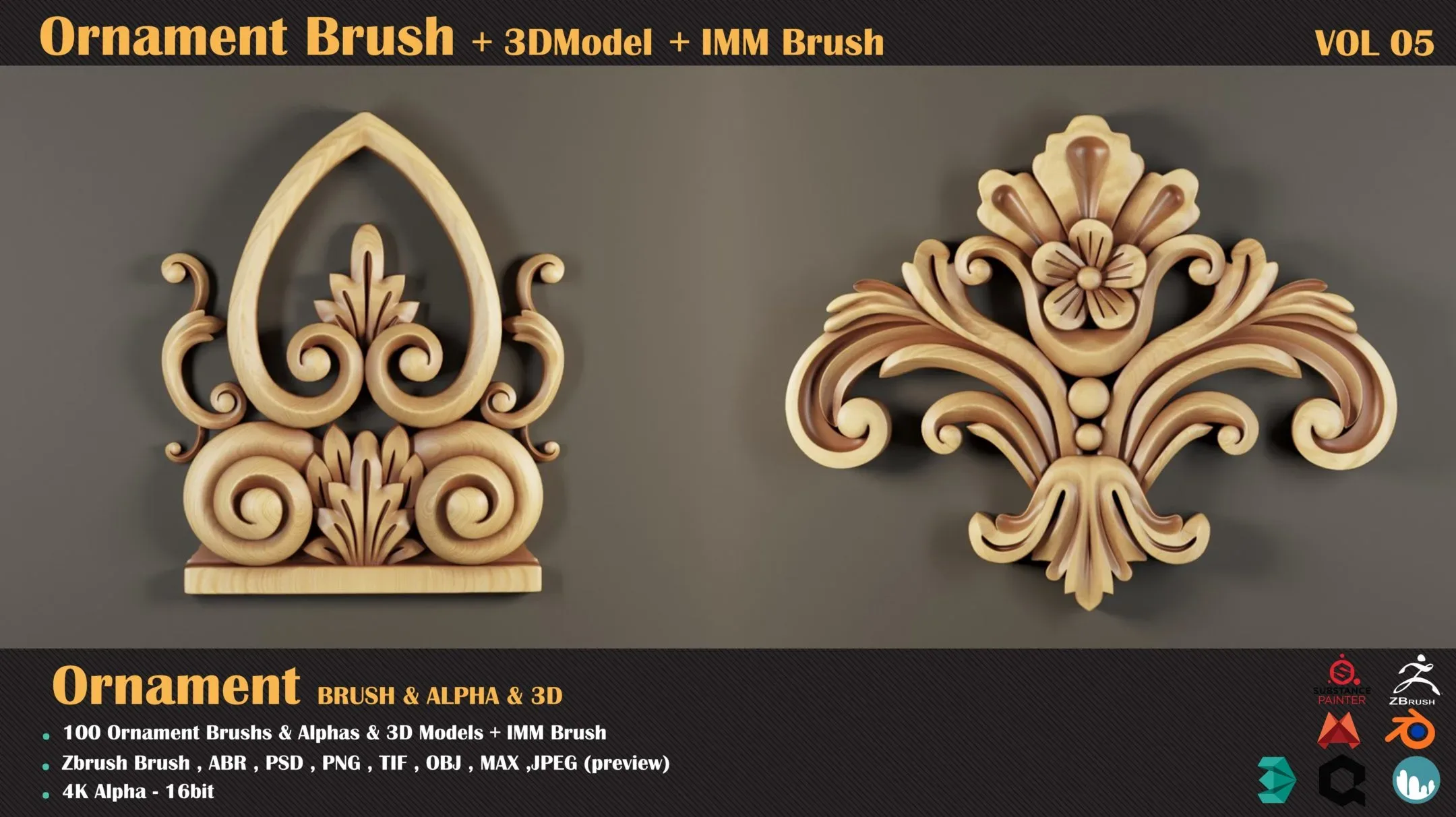 100 Ornament Brush + 3DModel + IMM Brush - VOL 05