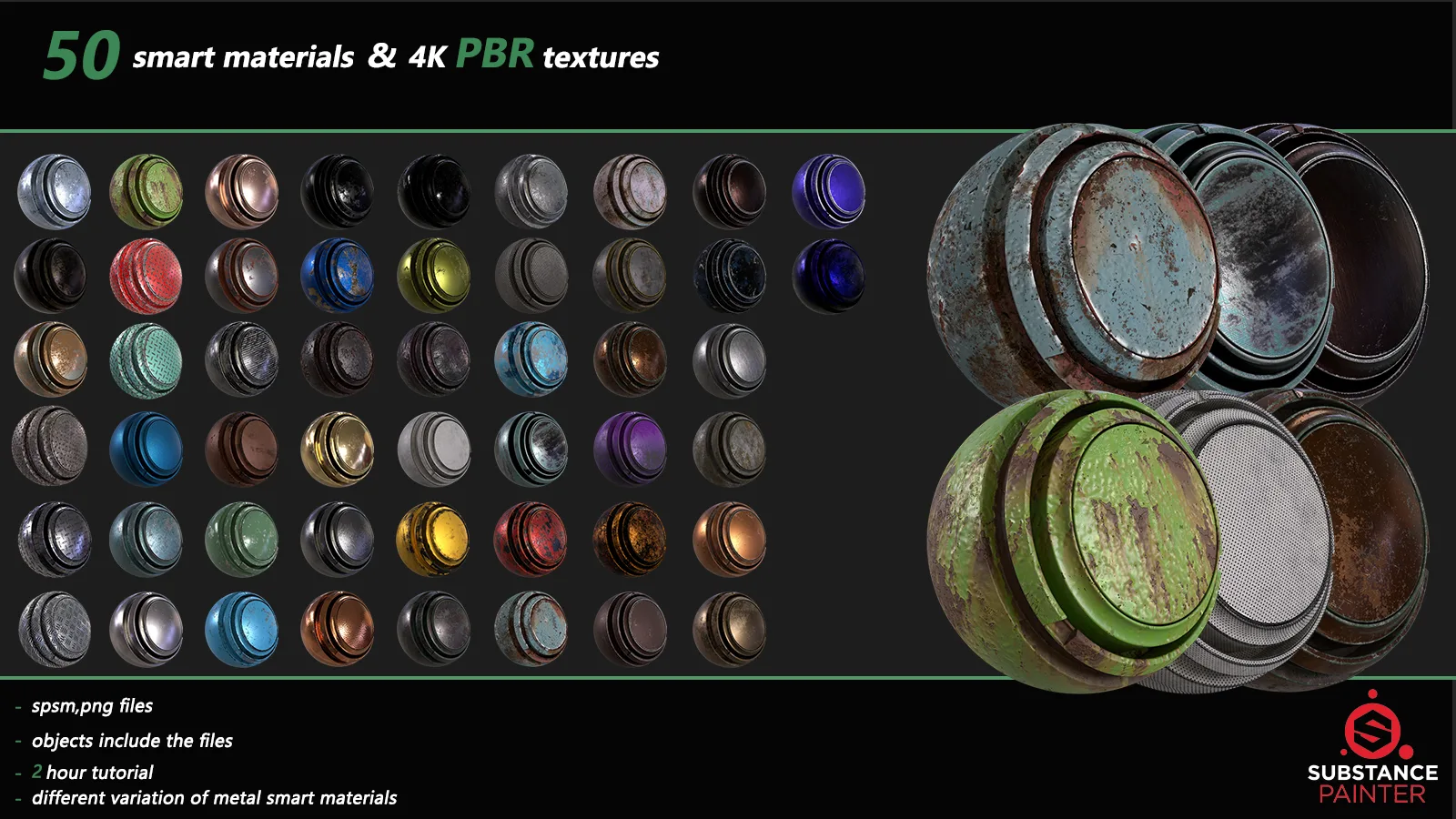 50 Metal Smart Materials + 4k PBR Texture + Tutorial