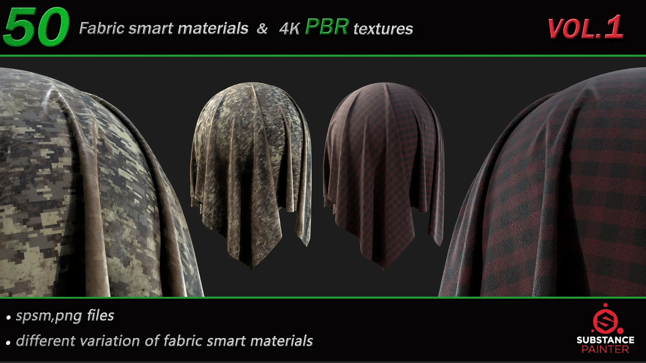 50 High Quality Fabric Smart Material Bundle + 4K PBR Texture_VOL.1