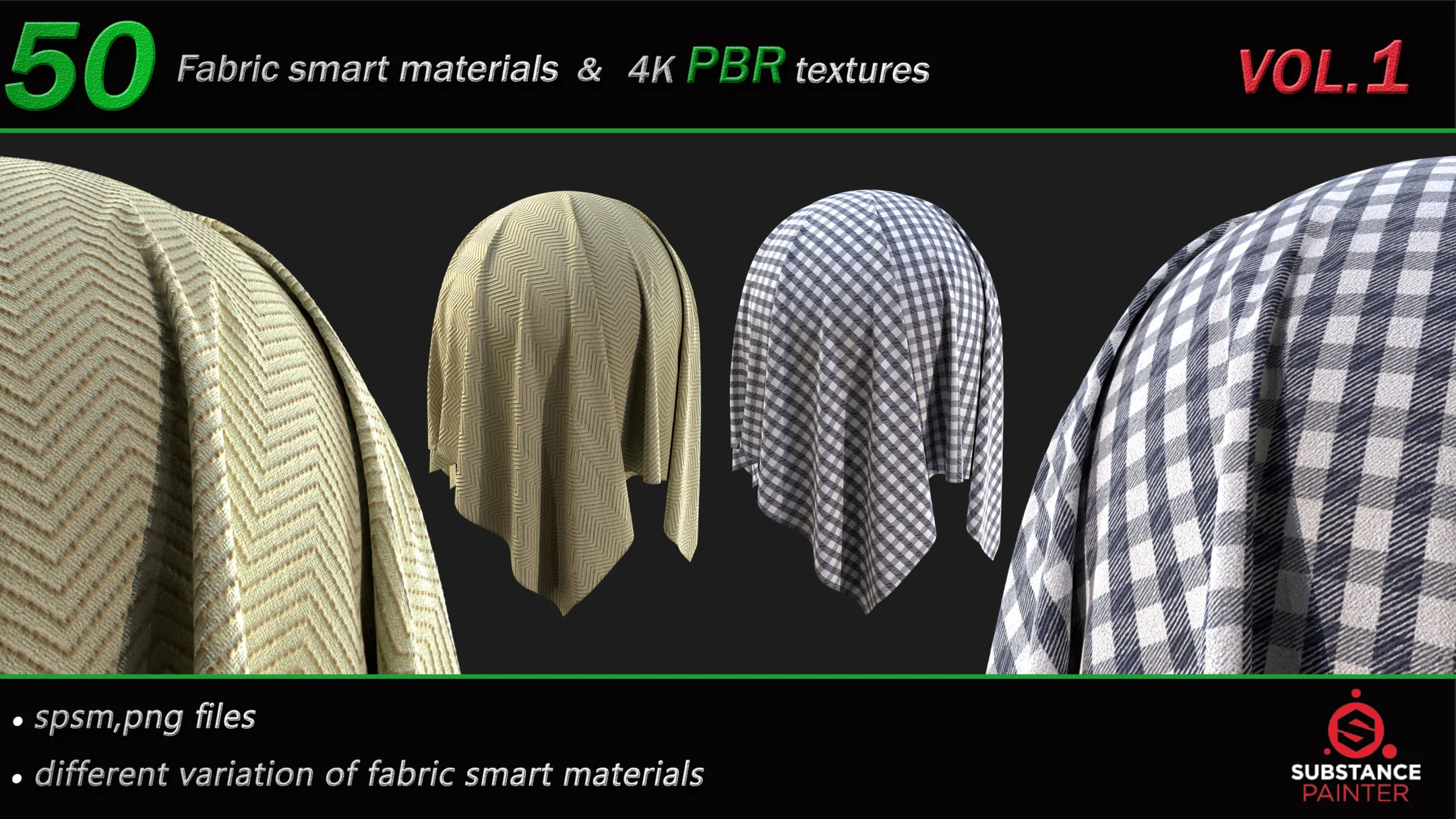 50 High Quality Fabric Smart Material Bundle + 4K PBR Texture_VOL.1