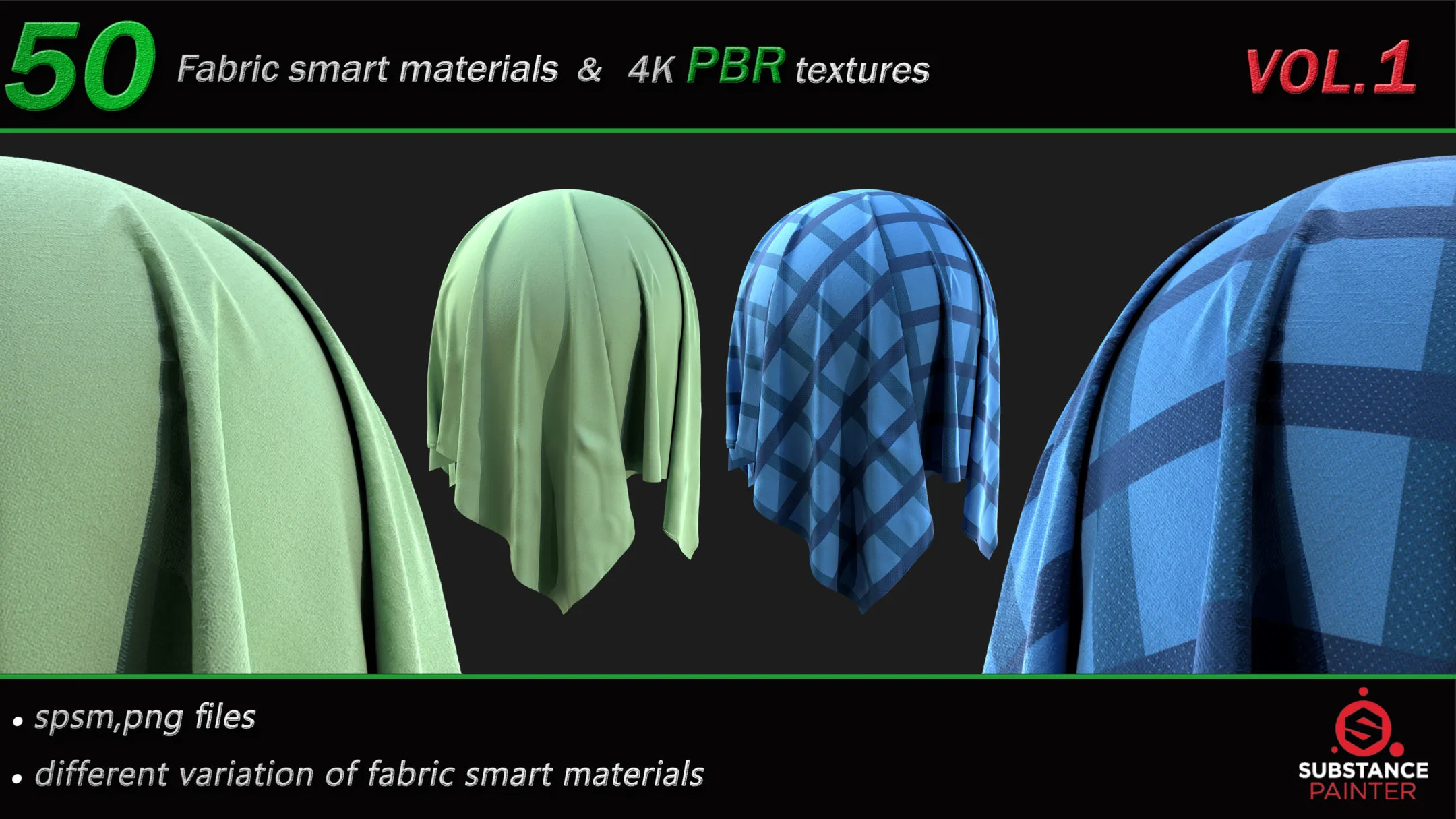 50 High Quality Fabric Smart Material Bundle + 4K PBR Texture_VOL.1