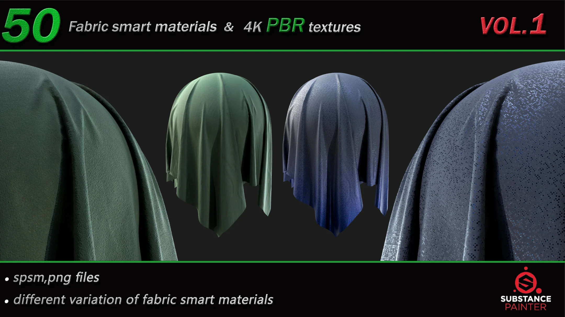 50 High Quality Fabric Smart Material Bundle + 4K PBR Texture_VOL.1
