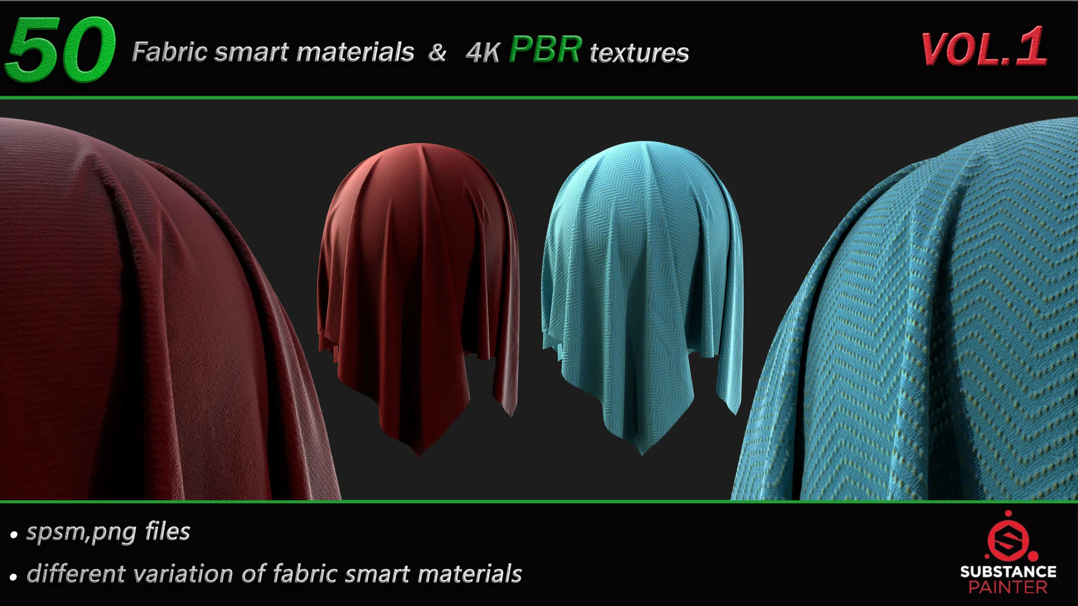 50 High Quality Fabric Smart Material Bundle + 4K PBR Texture_VOL.1