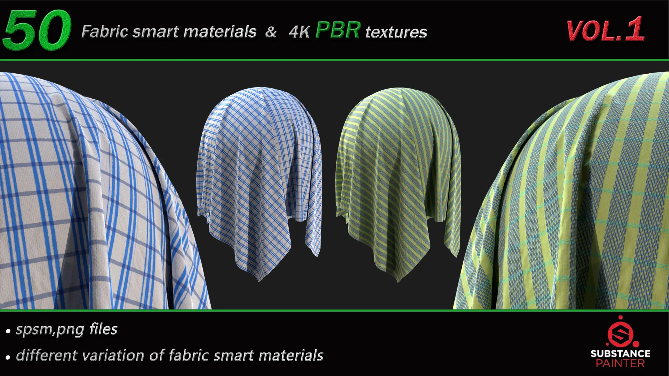 50 High Quality Fabric Smart Material Bundle + 4K PBR Texture_VOL.1