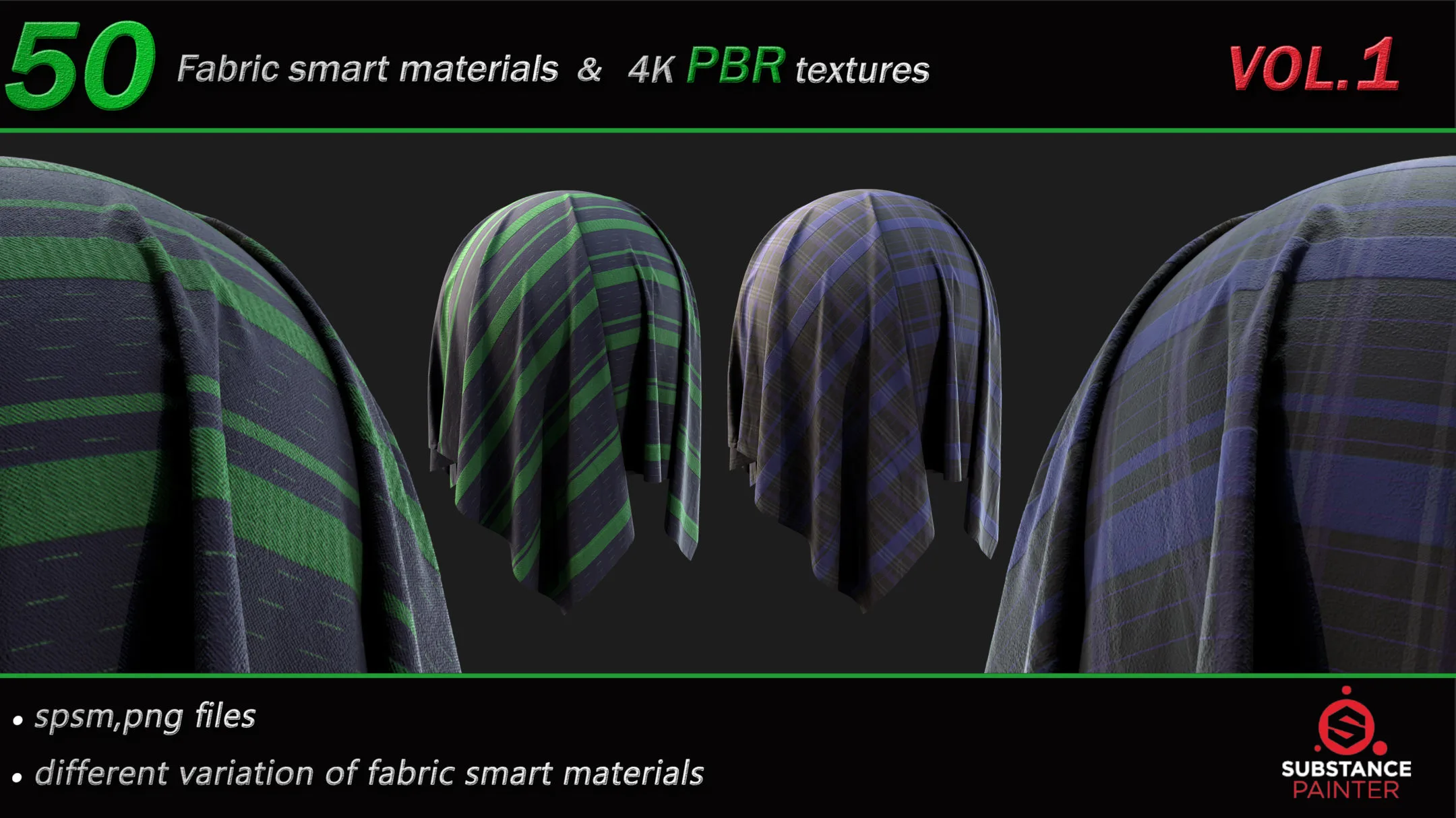 50 High Quality Fabric Smart Material Bundle + 4K PBR Texture_VOL.1