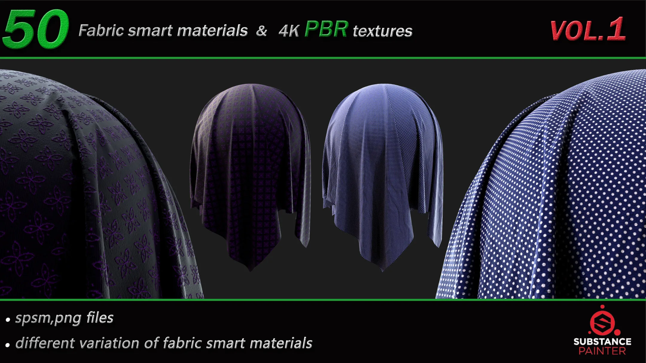 50 High Quality Fabric Smart Material Bundle + 4K PBR Texture_VOL.1
