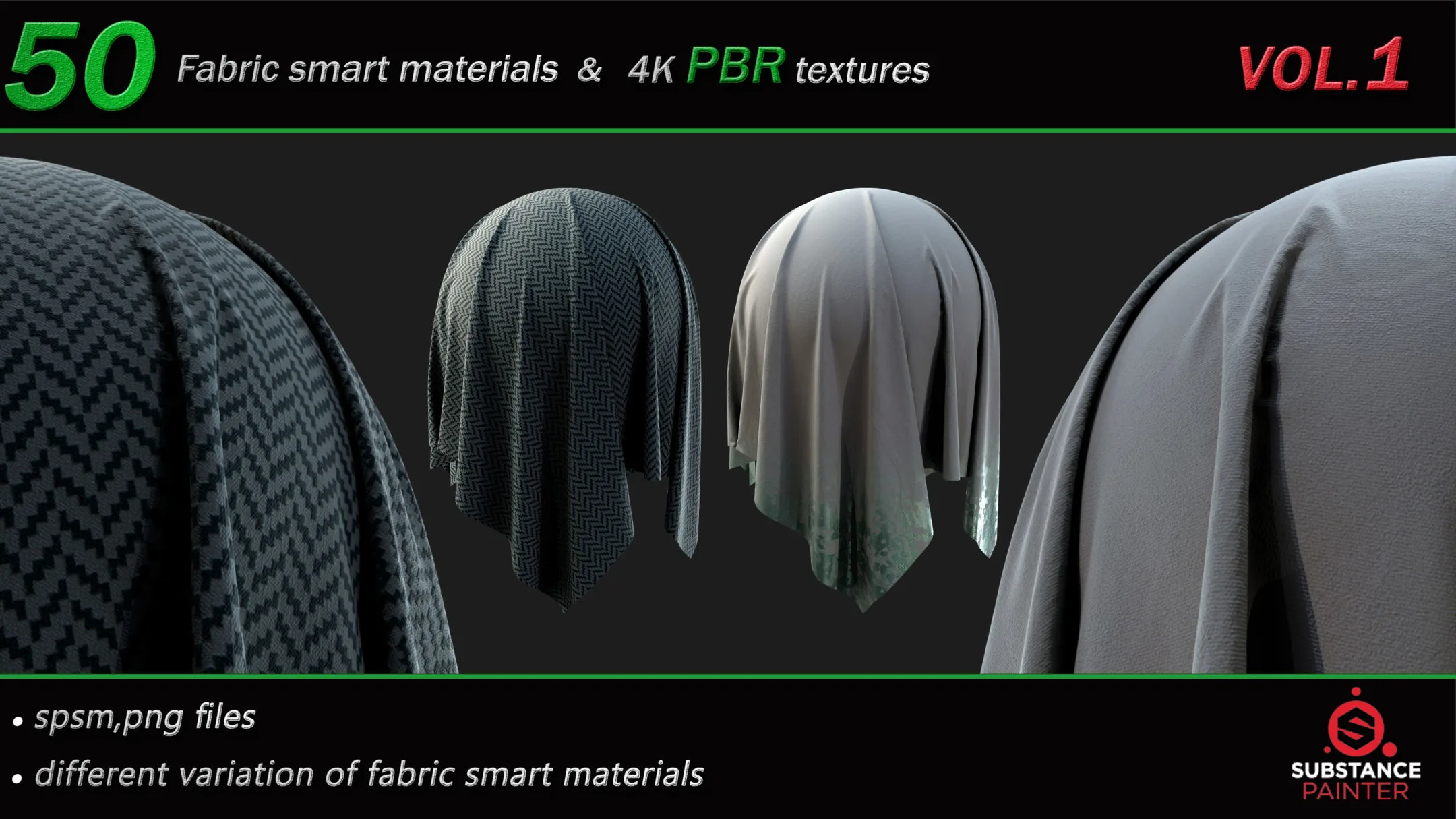 50 High Quality Fabric Smart Material Bundle + 4K PBR Texture_VOL.1