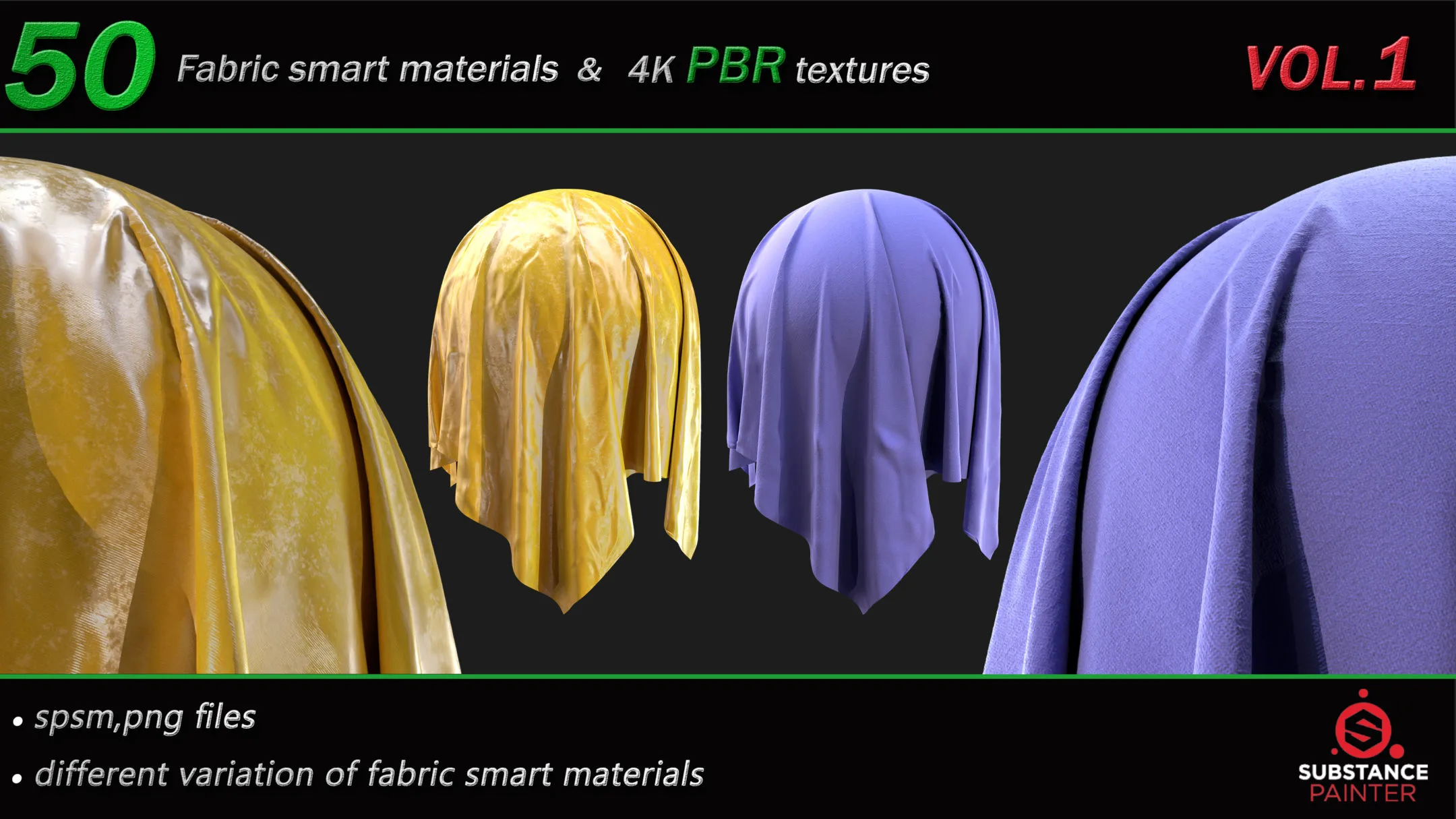 50 High Quality Fabric Smart Material Bundle + 4K PBR Texture_VOL.1