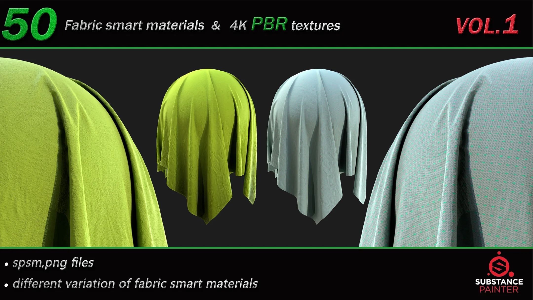 50 High Quality Fabric Smart Material Bundle + 4K PBR Texture_VOL.1