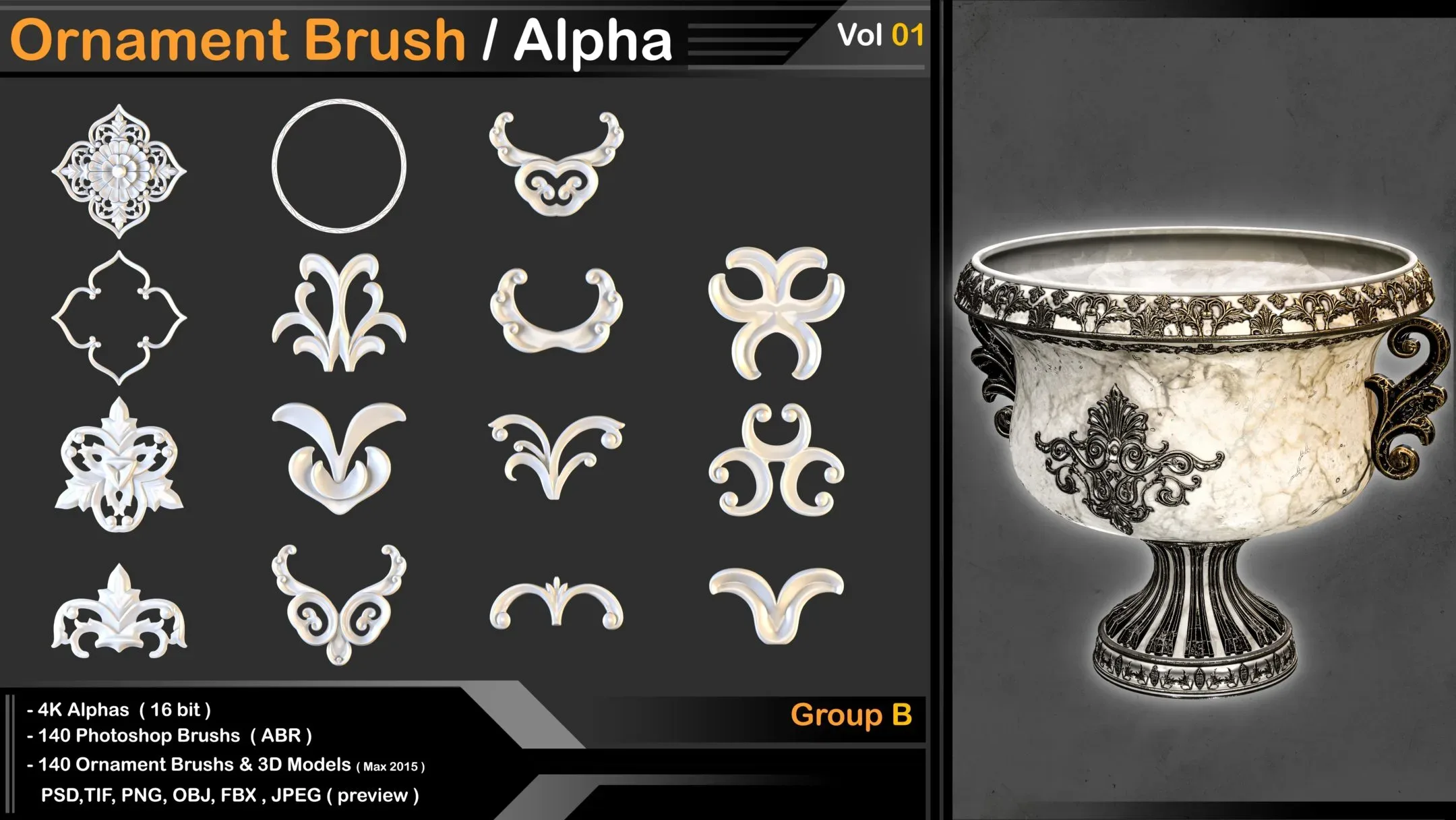 140 Ornament Brush + 3DModel + IMM Brush - VOL 01