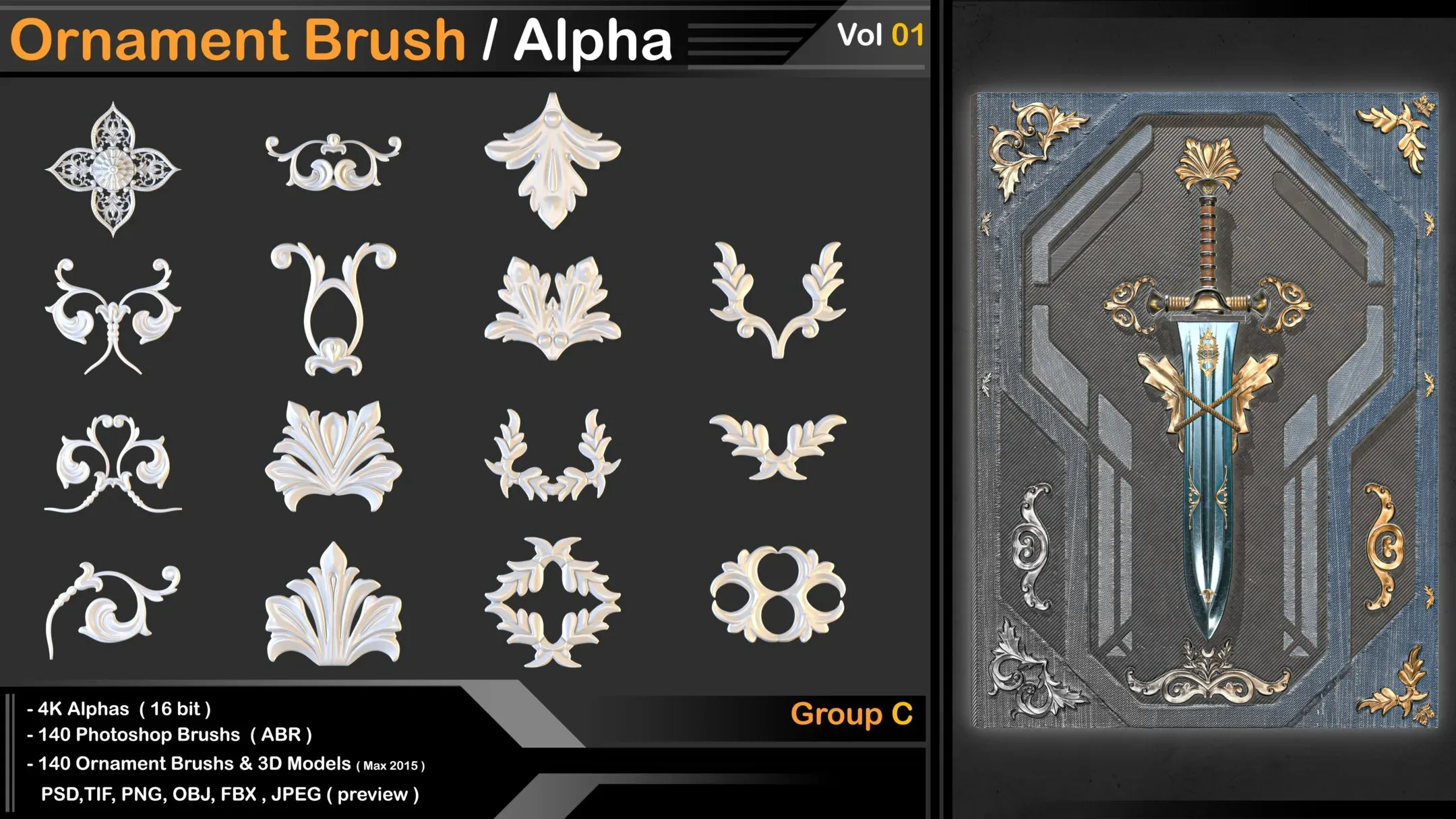 140 Ornament Brush + 3DModel + IMM Brush - VOL 01