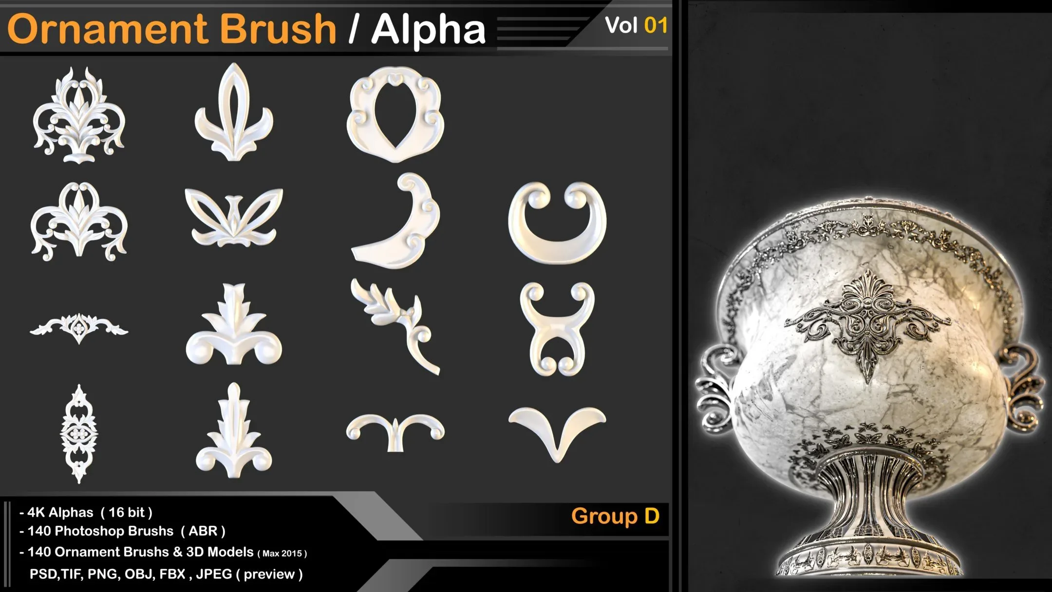 140 Ornament Brush + 3DModel + IMM Brush - VOL 01