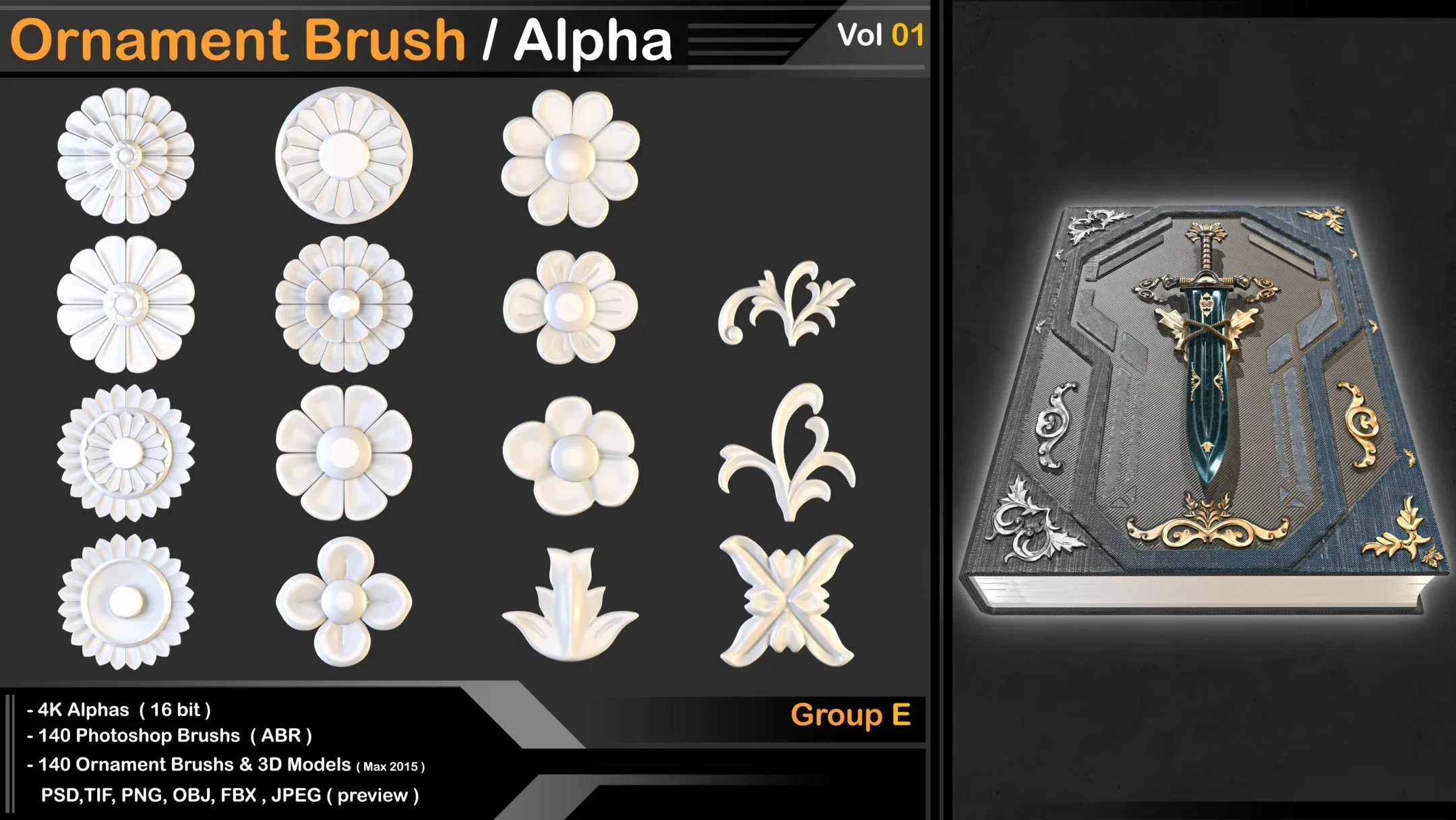 140 Ornament Brush + 3DModel + IMM Brush - VOL 01