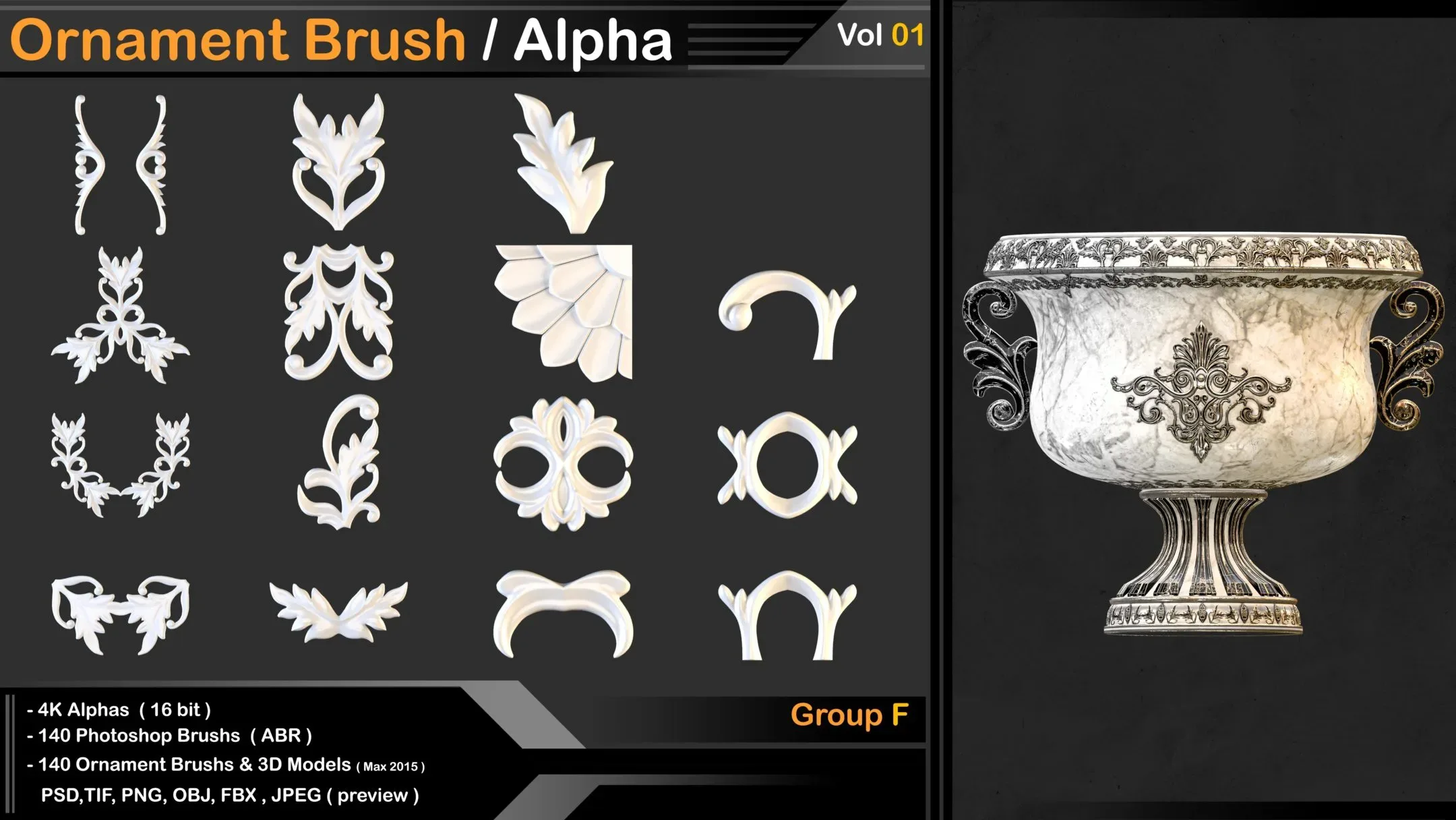 140 Ornament Brush + 3DModel + IMM Brush - VOL 01