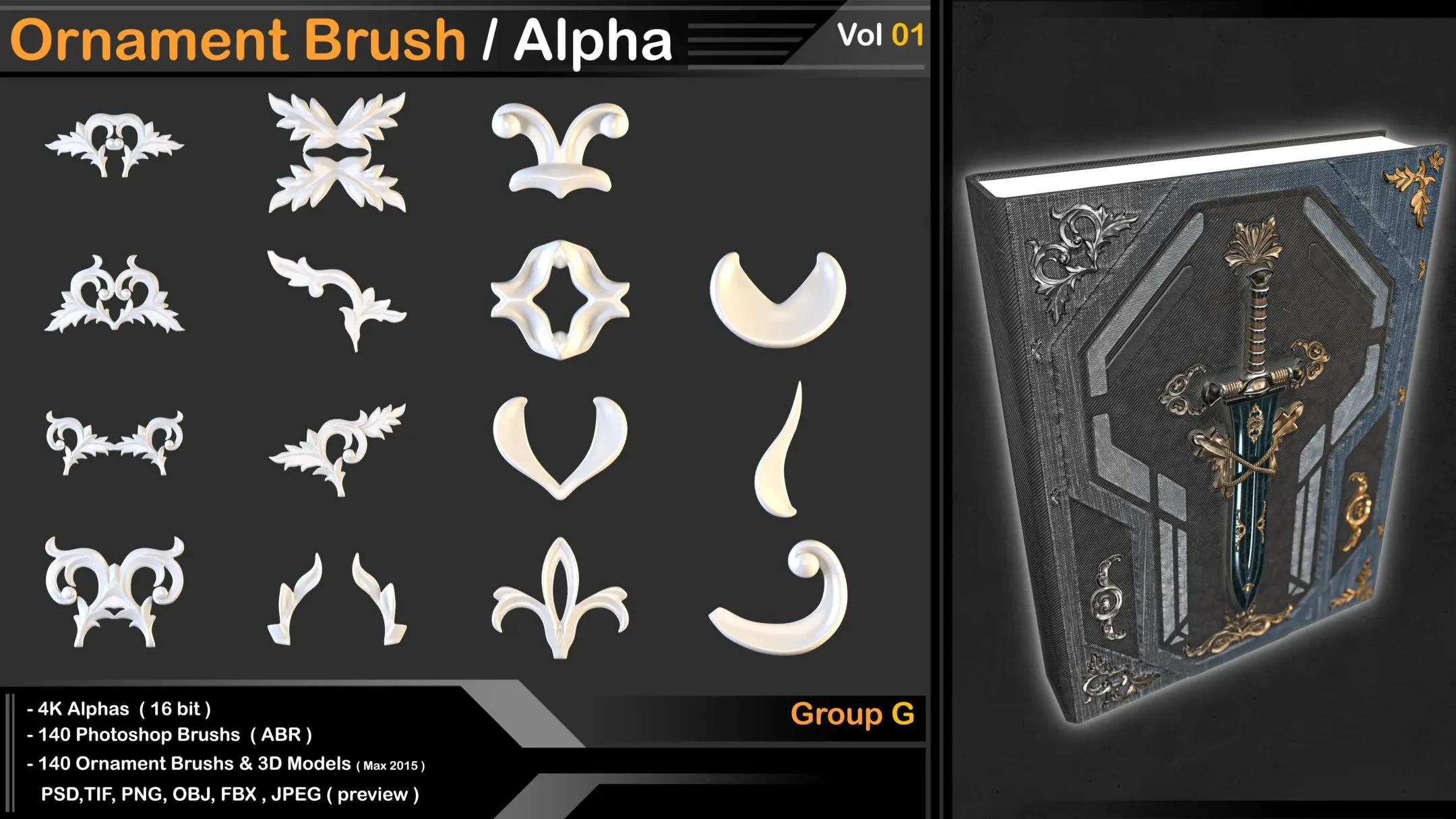 140 Ornament Brush + 3DModel + IMM Brush - VOL 01