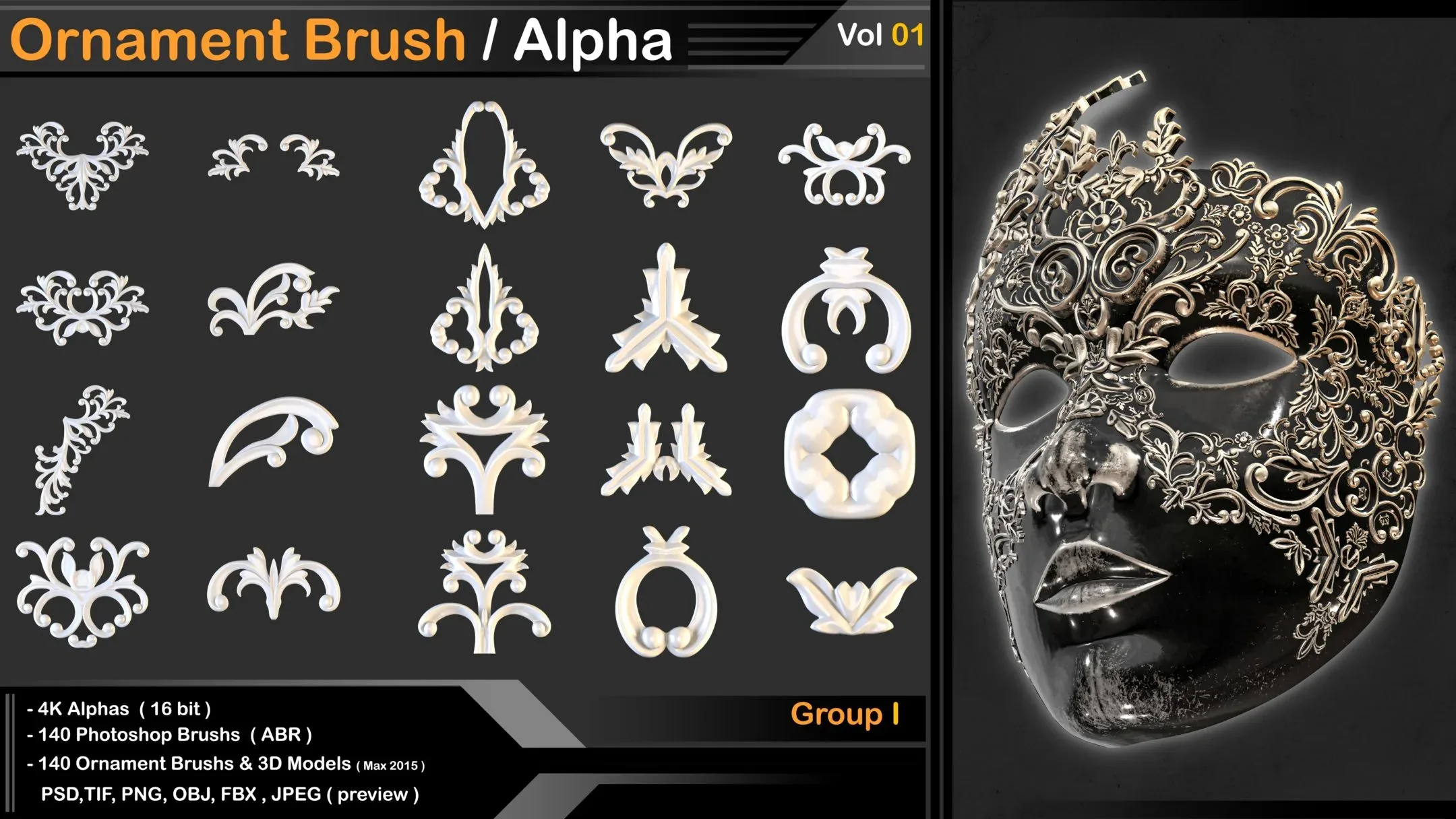 140 Ornament Brush + 3DModel + IMM Brush - VOL 01