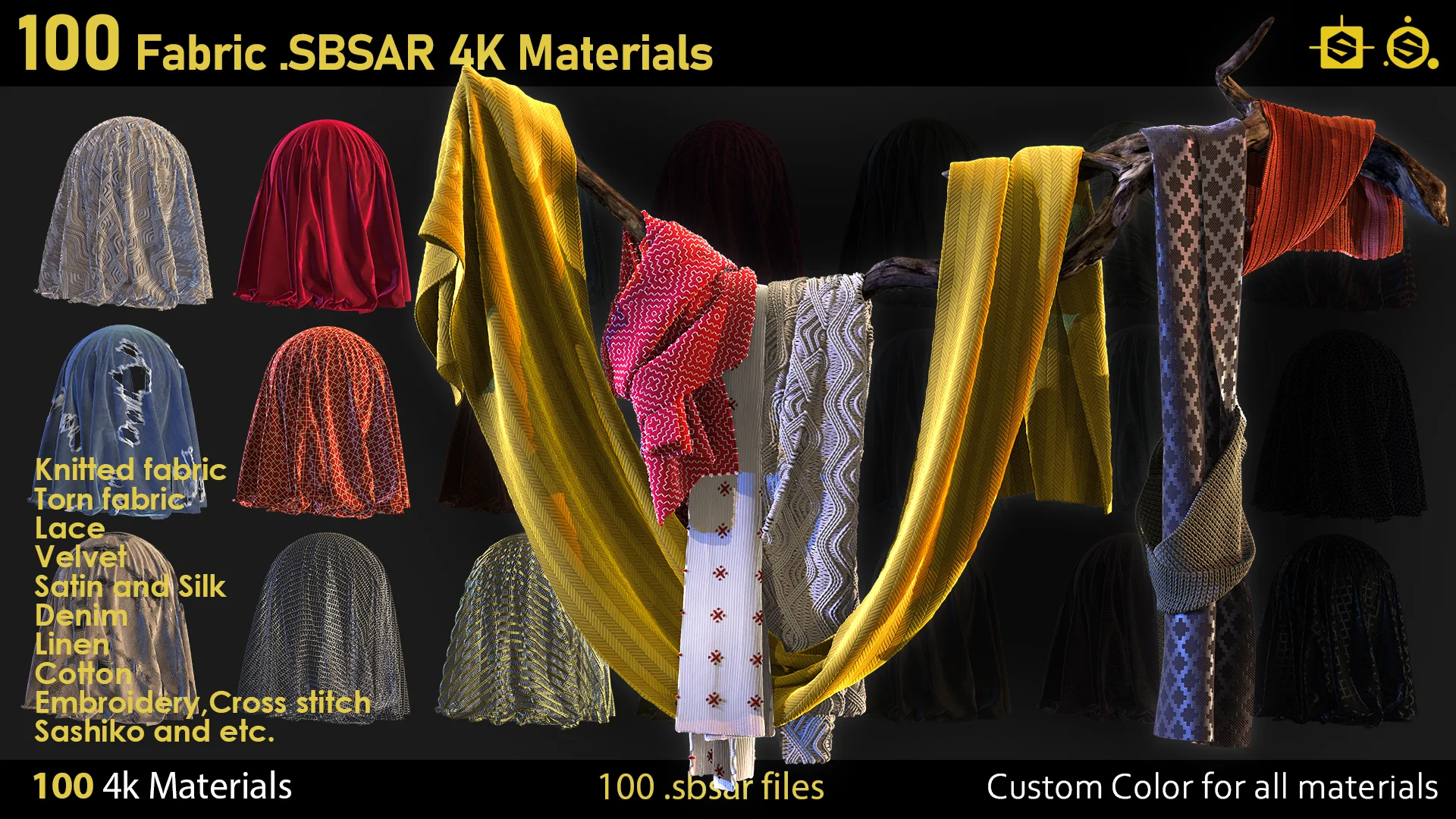 100 Fabric Materials-sbsar-4k Custom Colors