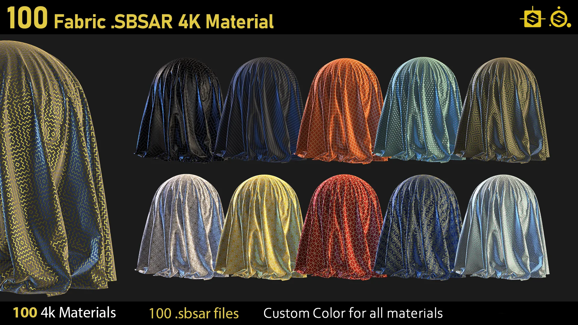 100 Fabric Materials-sbsar-4k Custom Colors