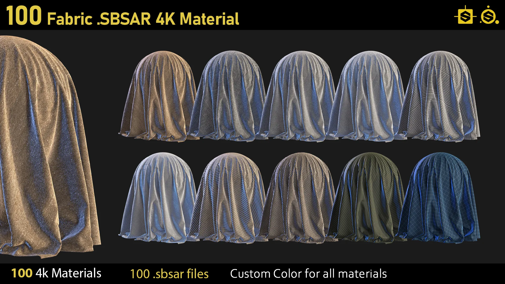 100 Fabric Materials-sbsar-4k Custom Colors