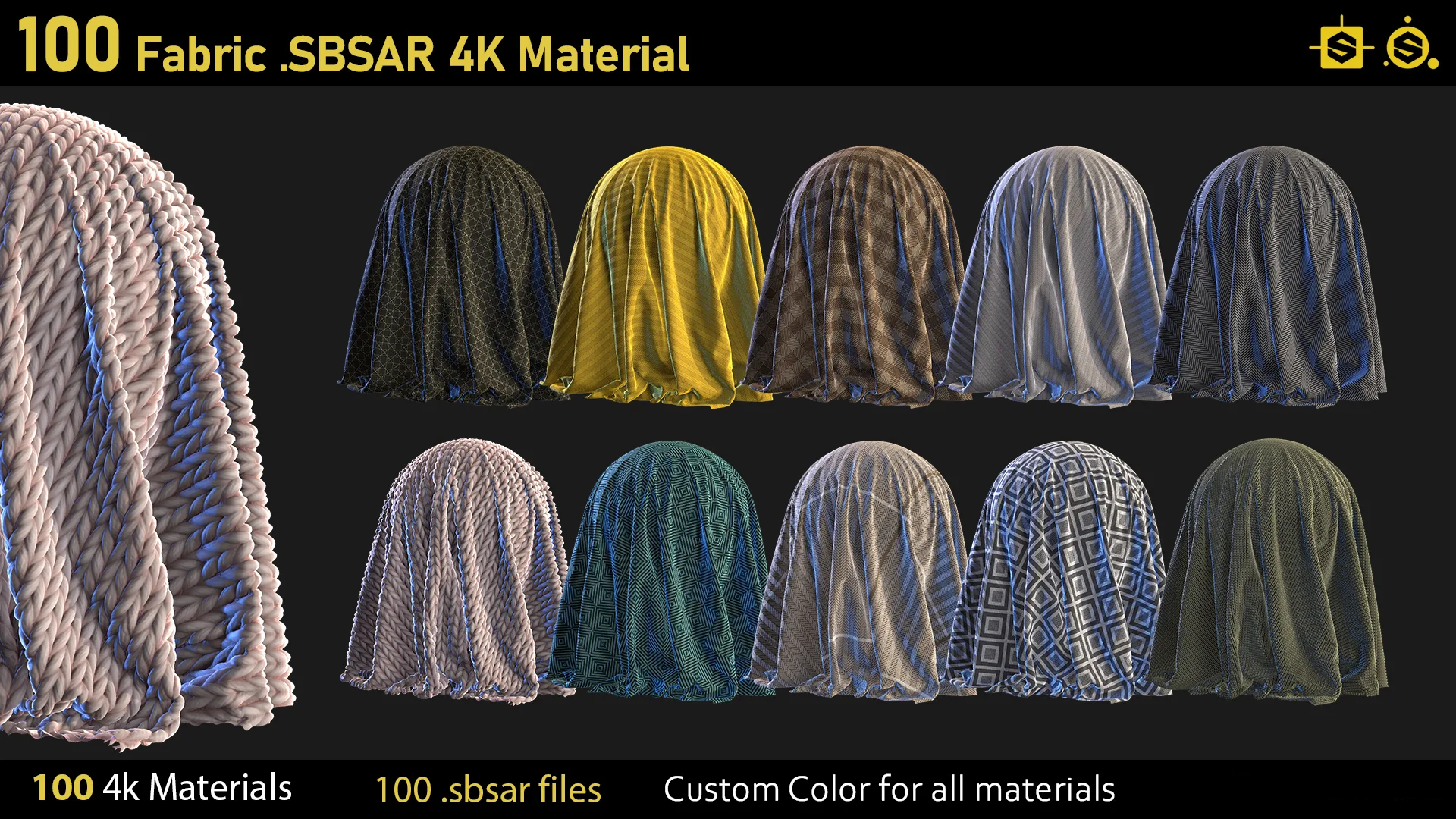 100 Fabric Materials-sbsar-4k Custom Colors