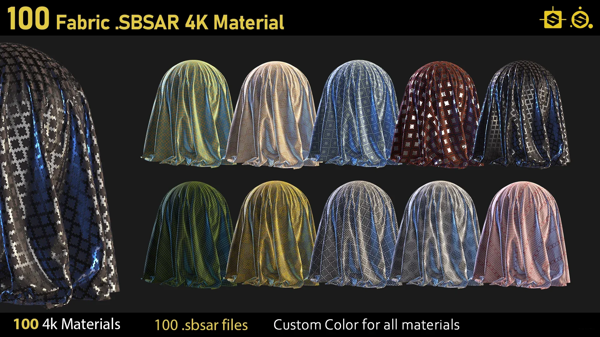 100 Fabric Materials-sbsar-4k Custom Colors