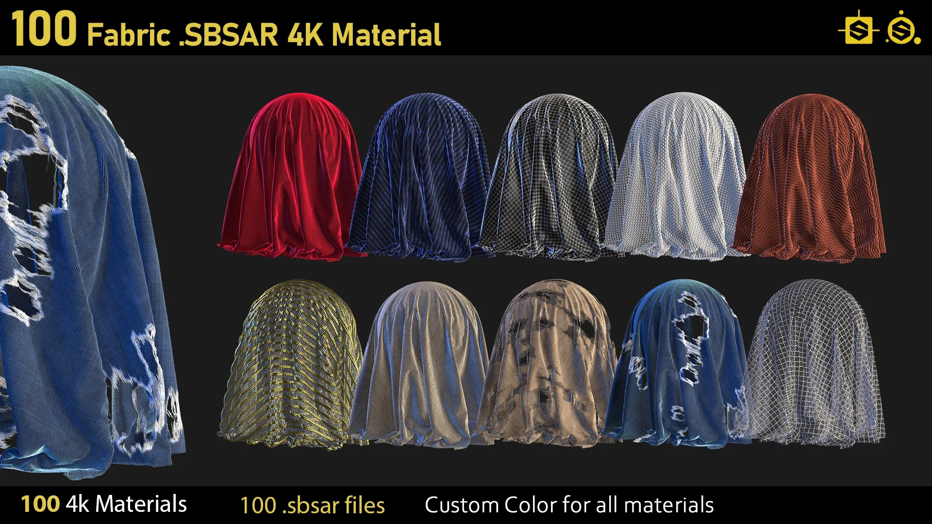 100 Fabric Materials-sbsar-4k Custom Colors