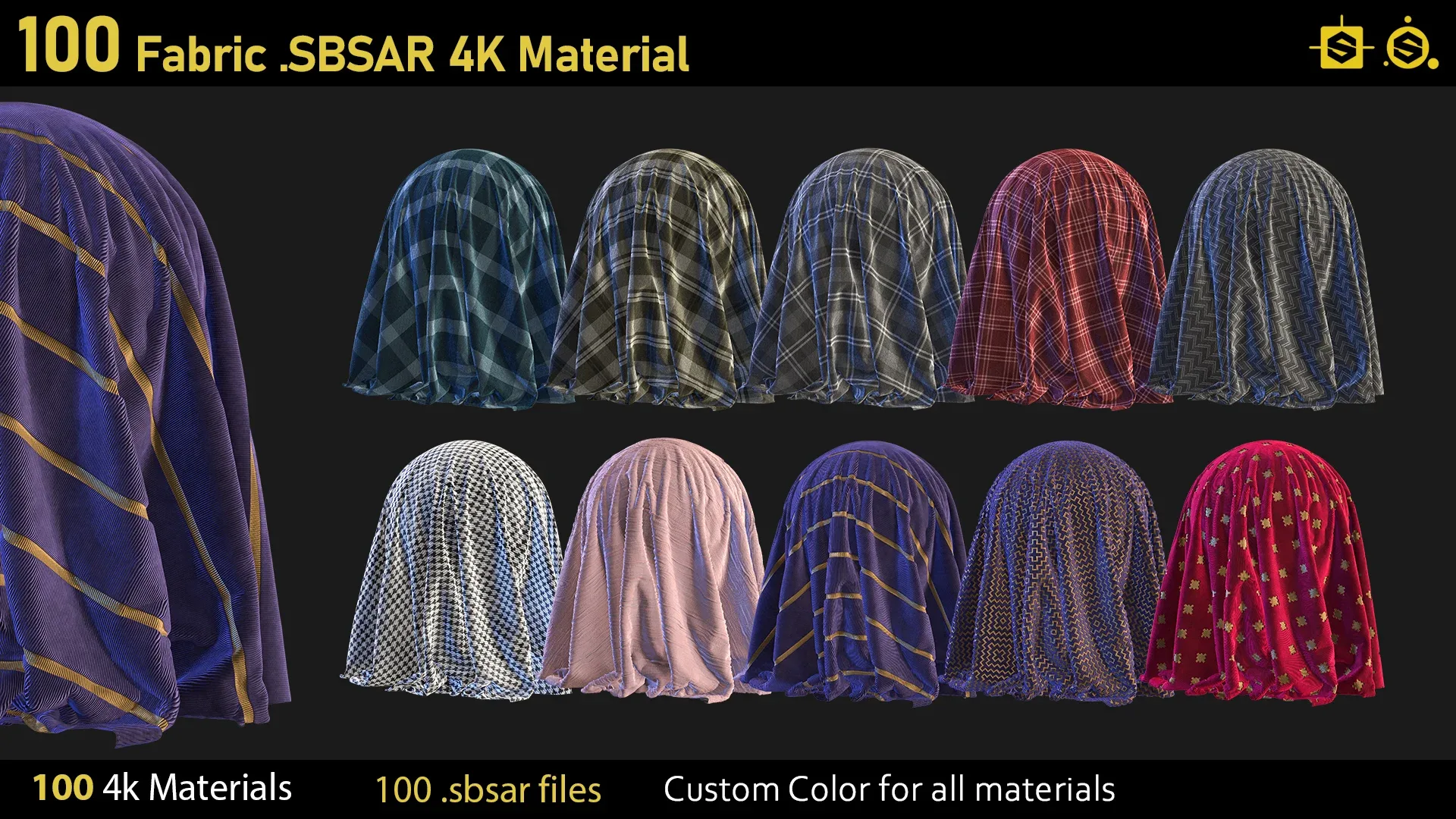 100 Fabric Materials-sbsar-4k Custom Colors