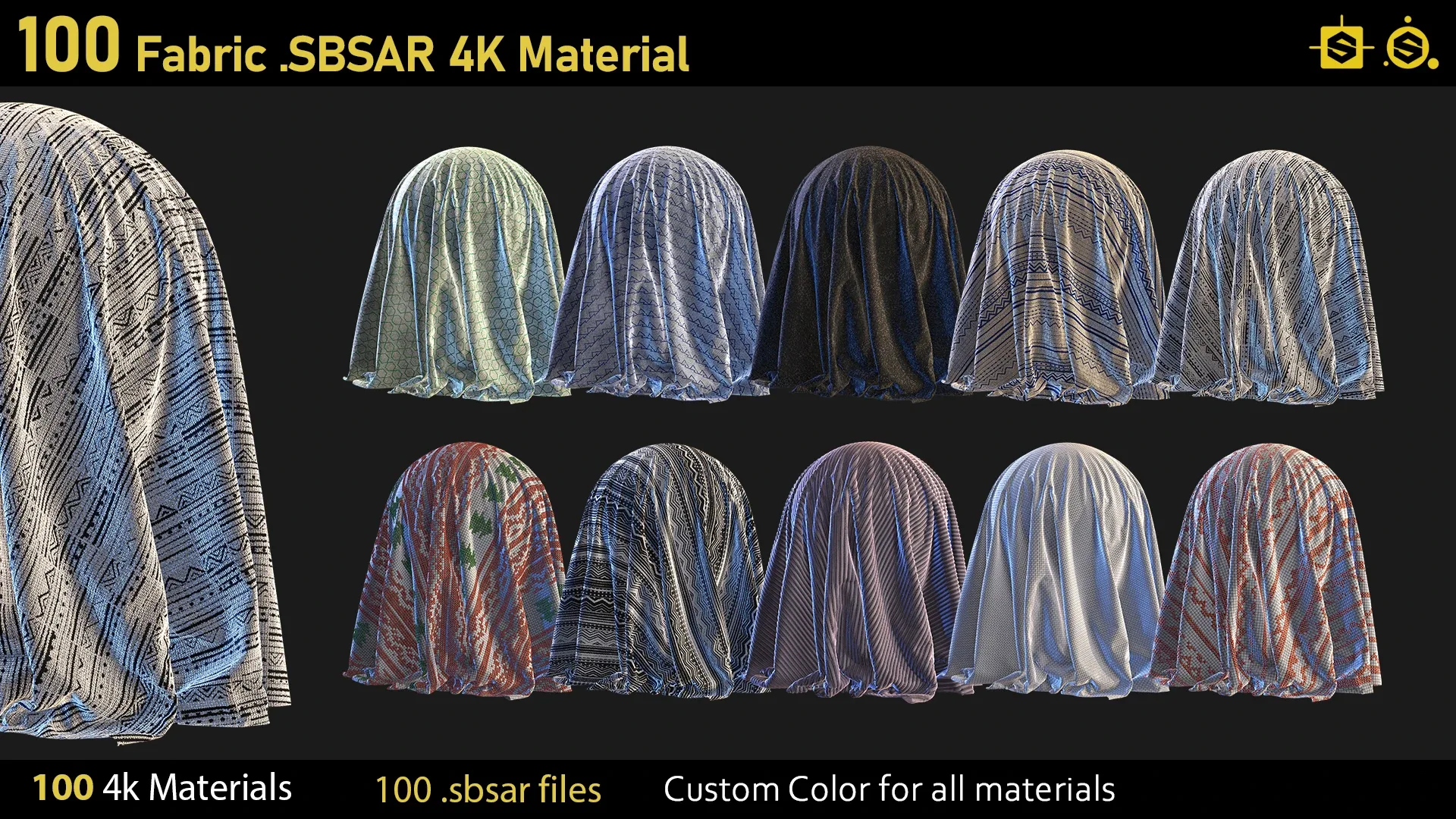 100 Fabric Materials-sbsar-4k Custom Colors