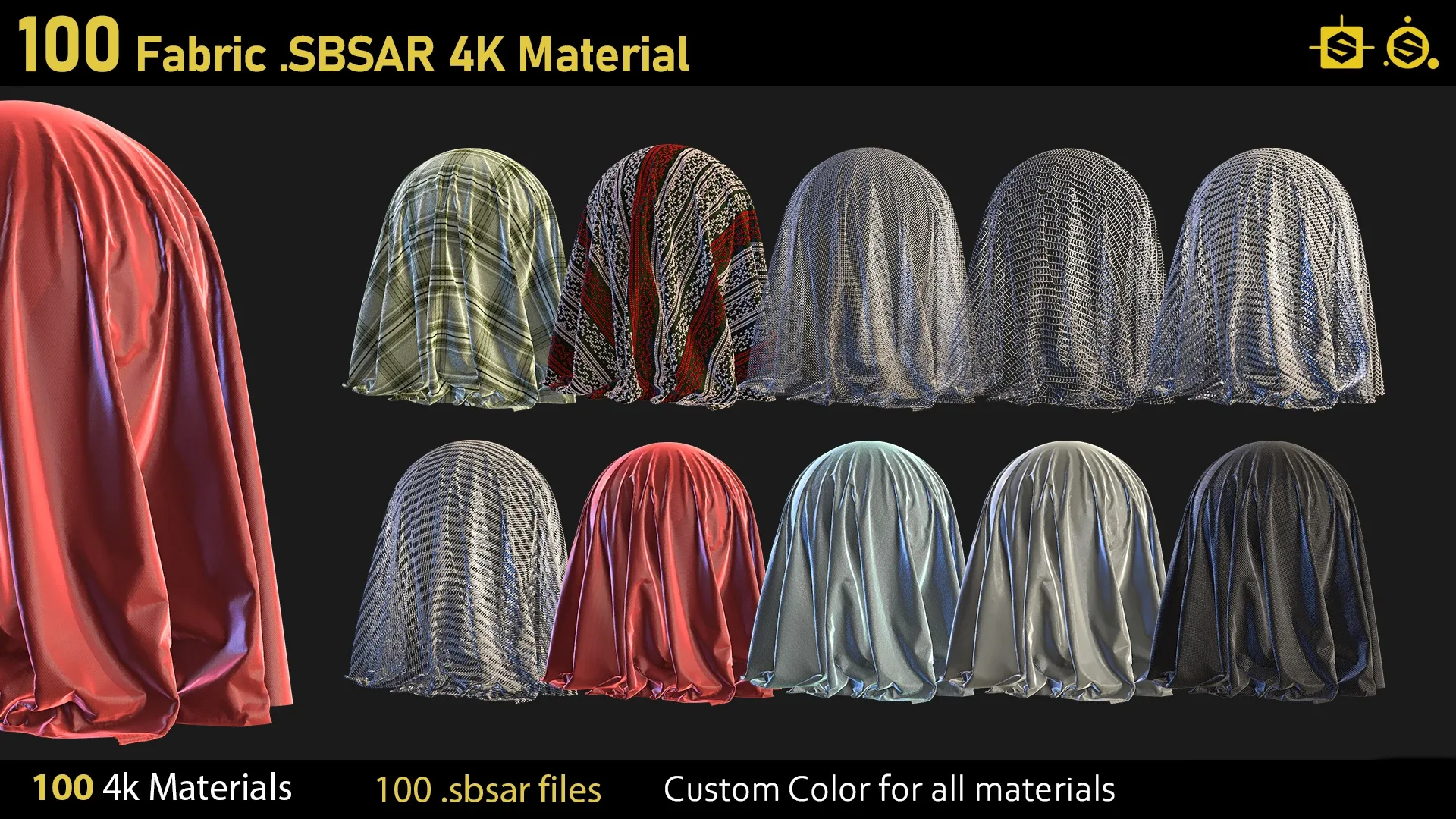 100 Fabric Materials-sbsar-4k Custom Colors