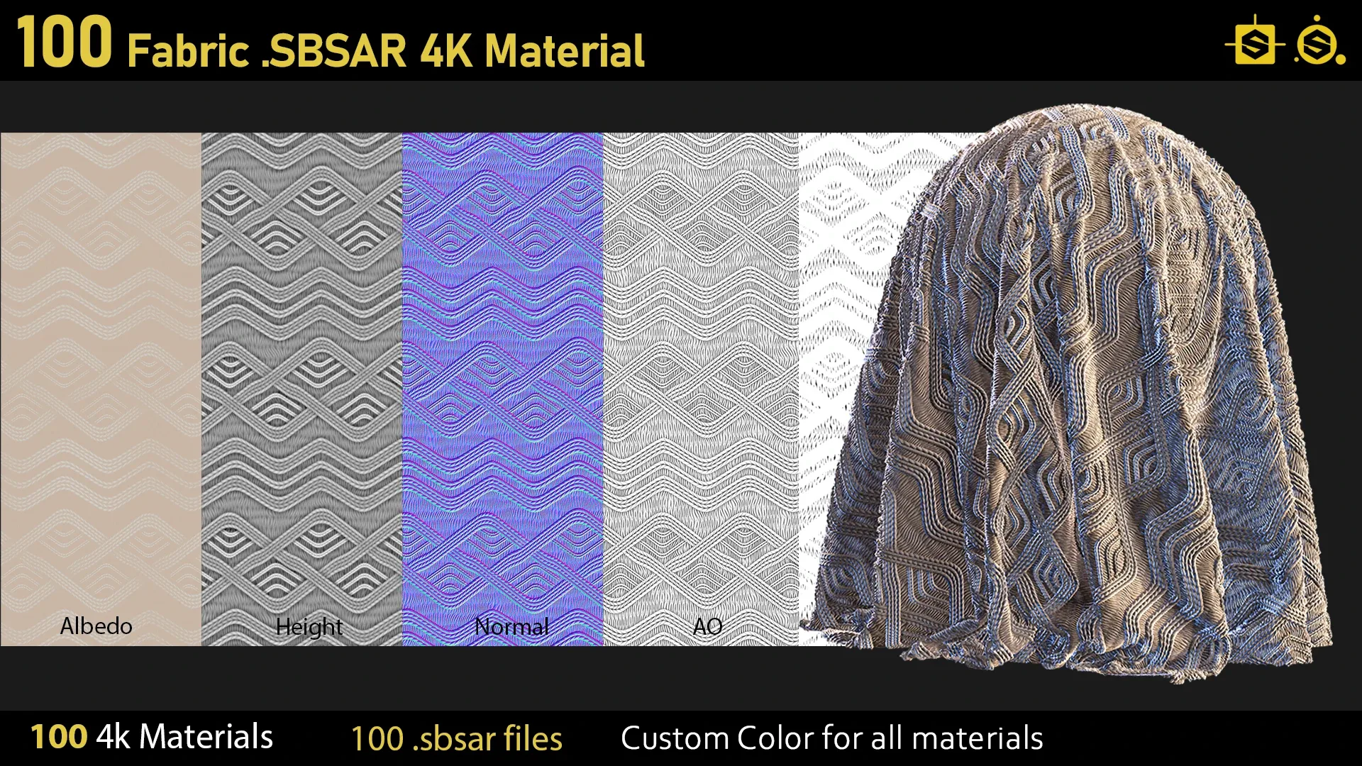 100 Fabric Materials-sbsar-4k Custom Colors