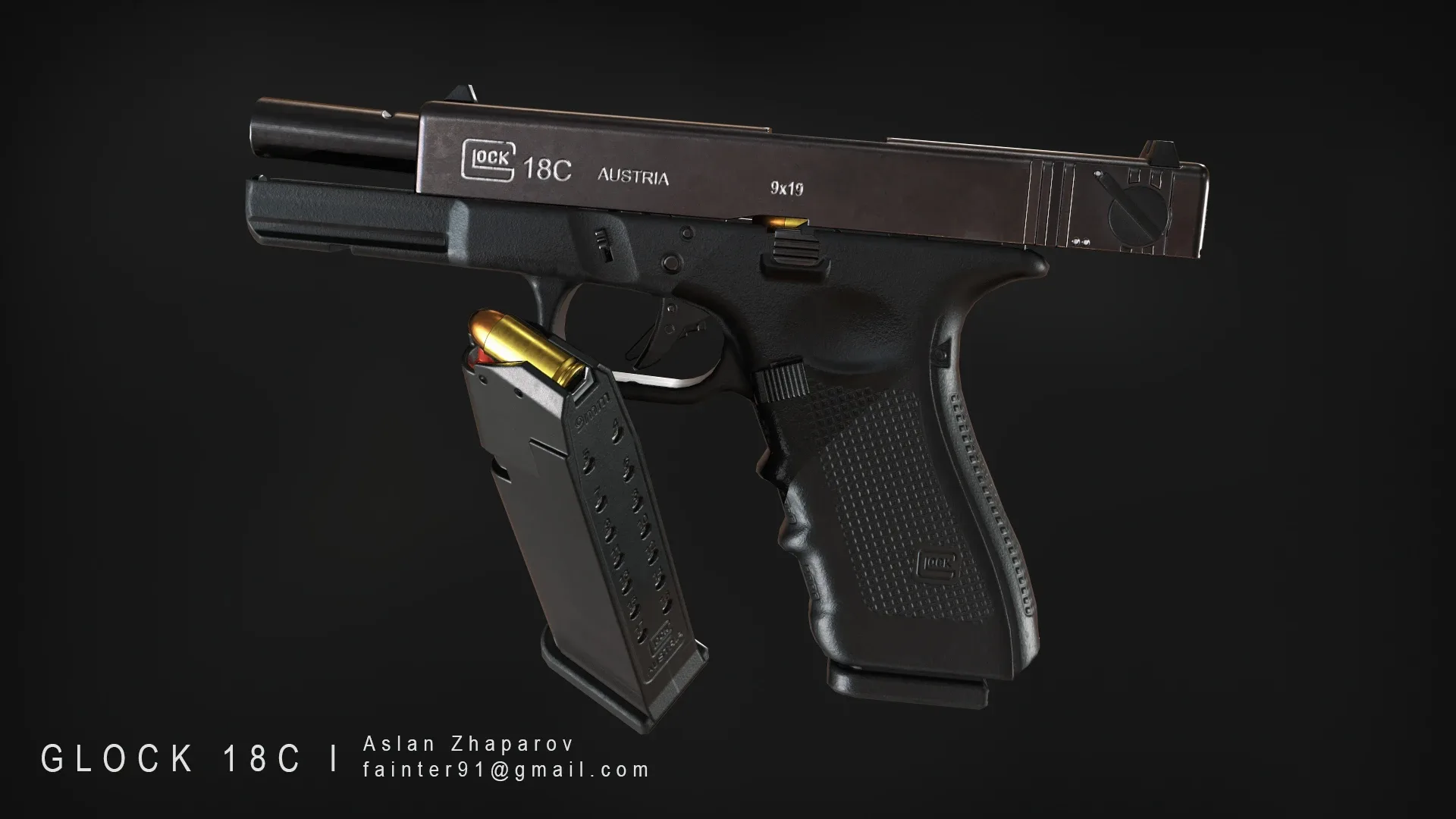 Glock 18C Gameready PBR Pistol Low-poly 3D Model