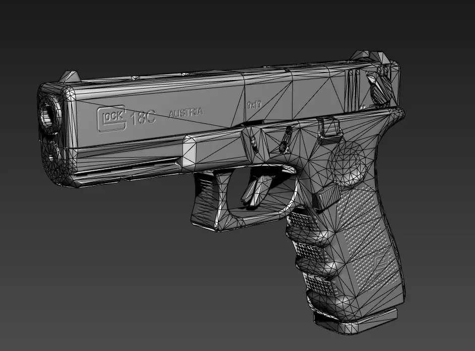 Glock 18C Gameready PBR Pistol Low-poly 3D Model