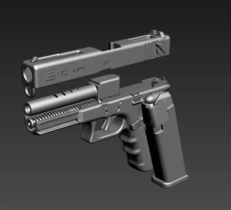 Glock 18C Gameready PBR Pistol Low-poly 3D Model