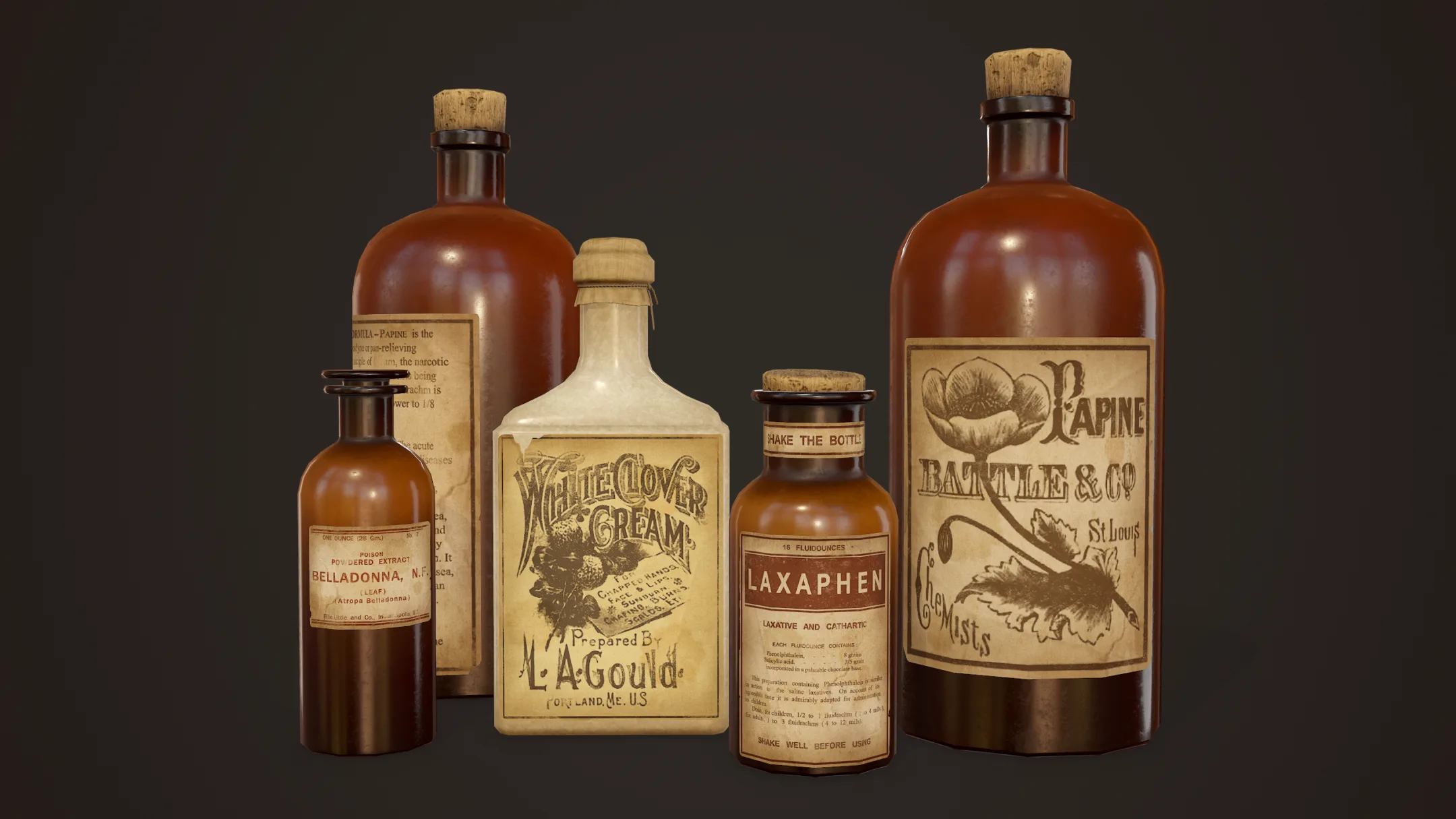 Antique Apothecary Bottles - PBR Game Ready