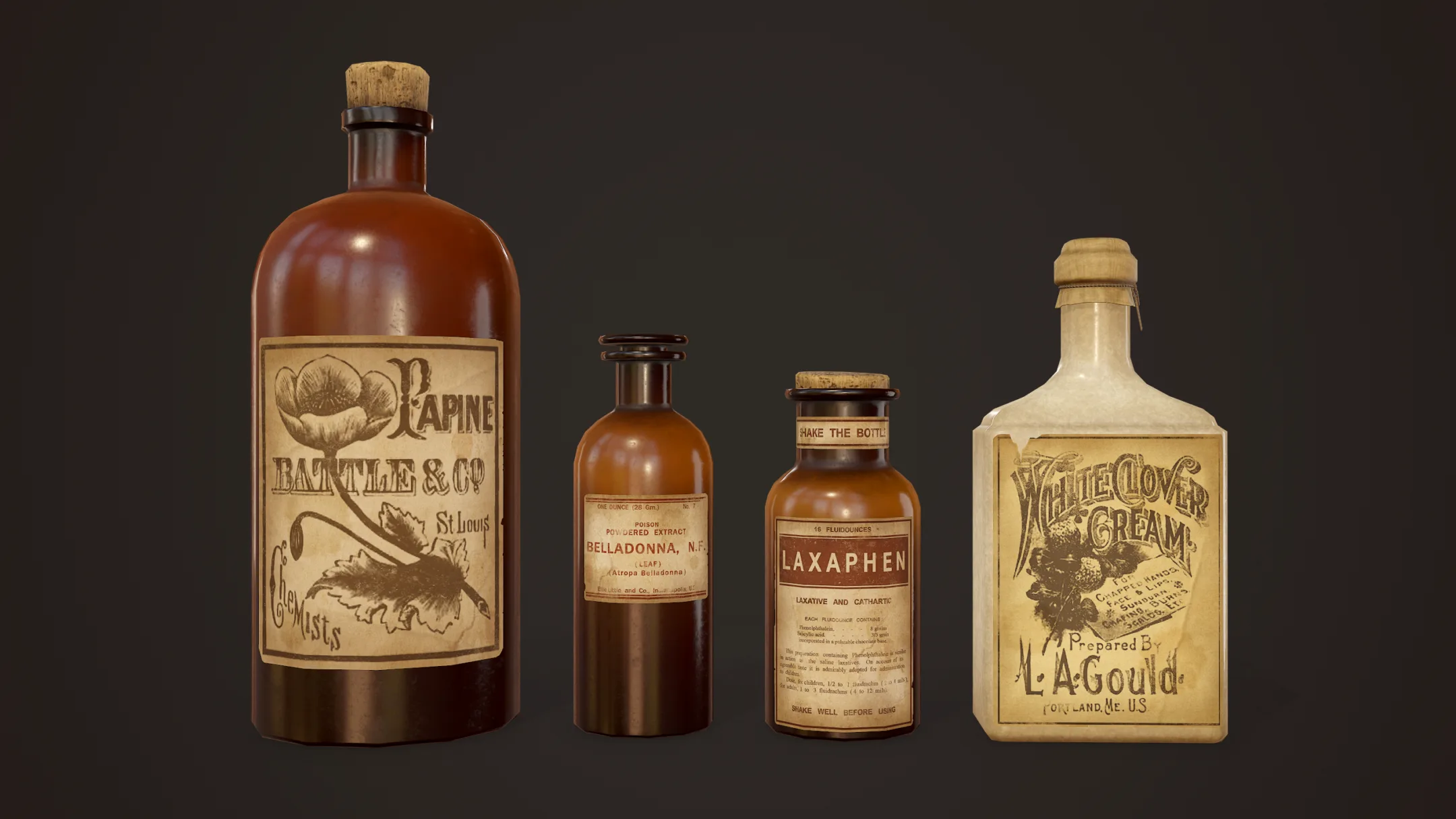 Antique Apothecary Bottles - PBR Game Ready