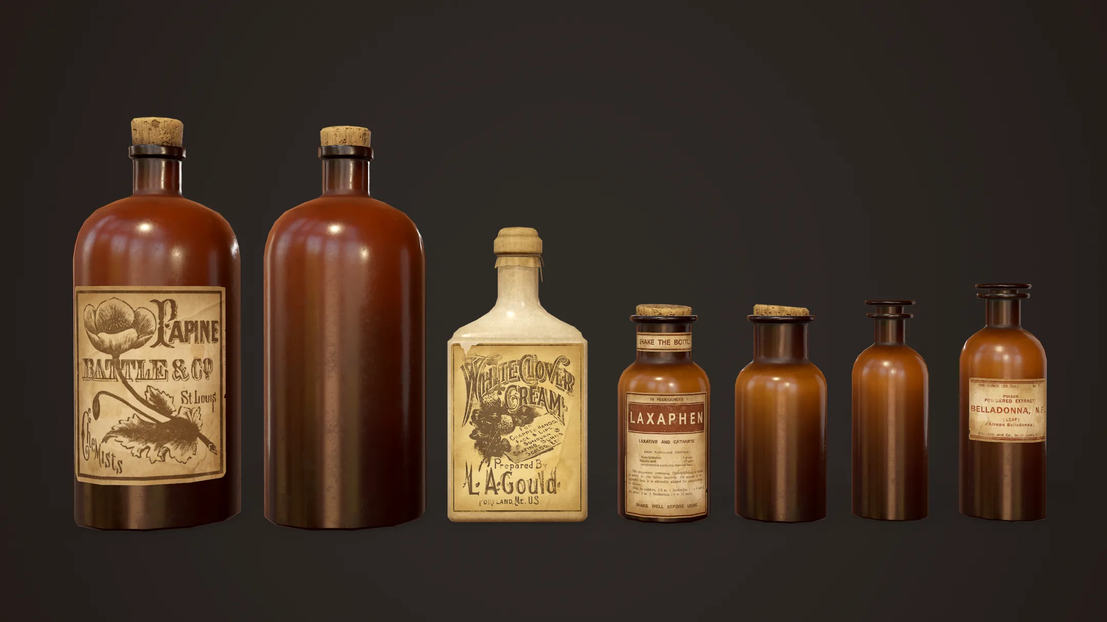 Antique Apothecary Bottles - PBR Game Ready