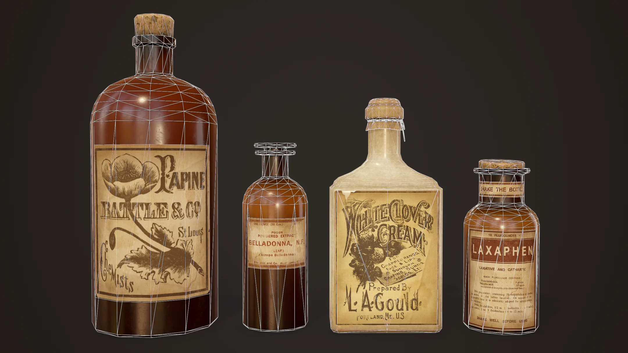 Antique Apothecary Bottles - PBR Game Ready