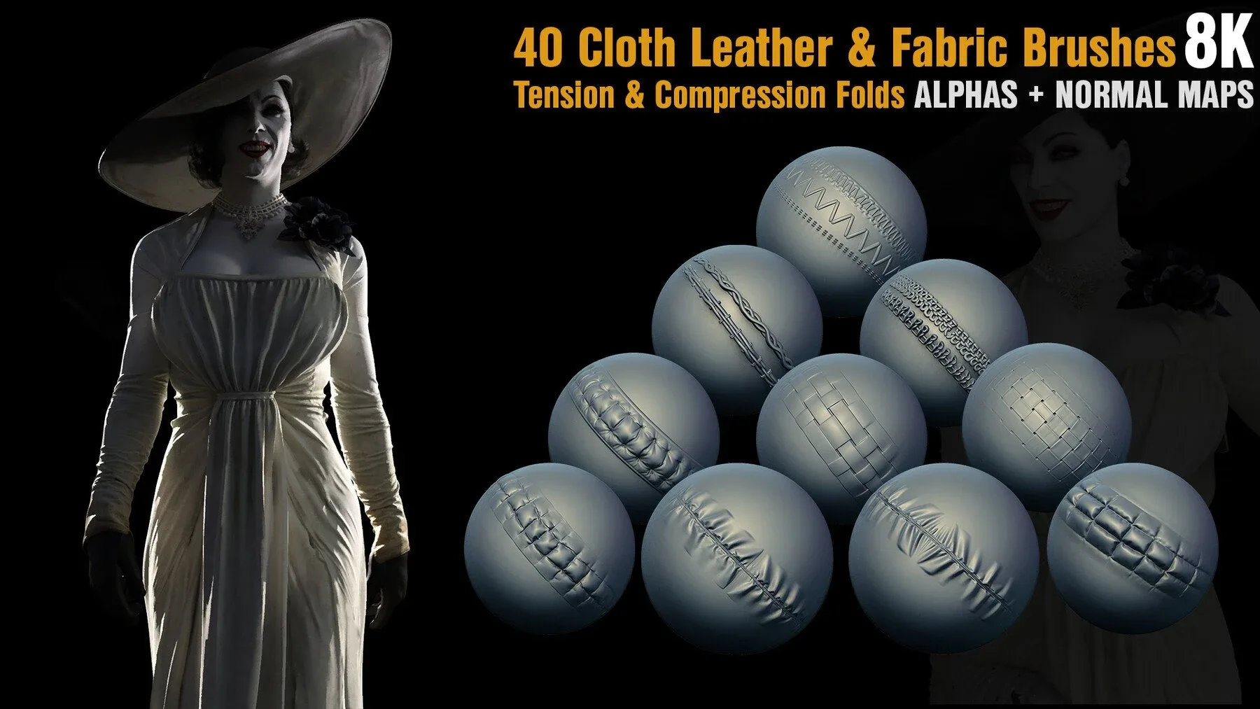 Cloth Leather & Fabric Brushes| Tension & Compression Folds Alphas + Normal Maps [8K]