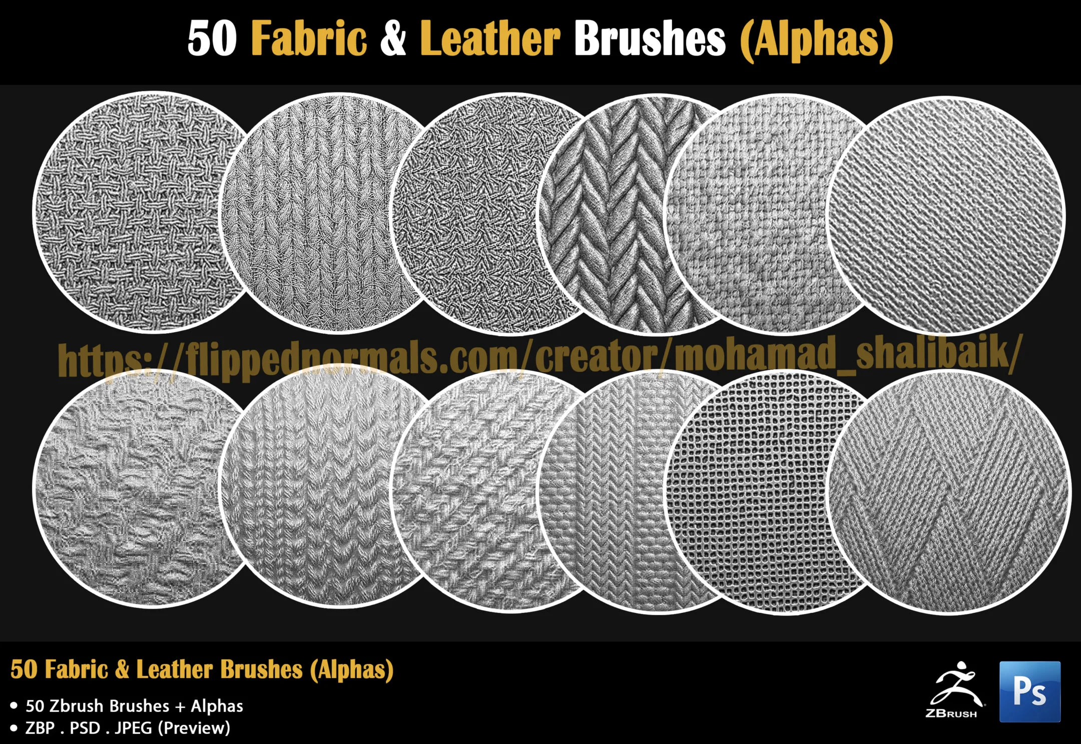 50 Fabric & Leather Brushes (Alphas)