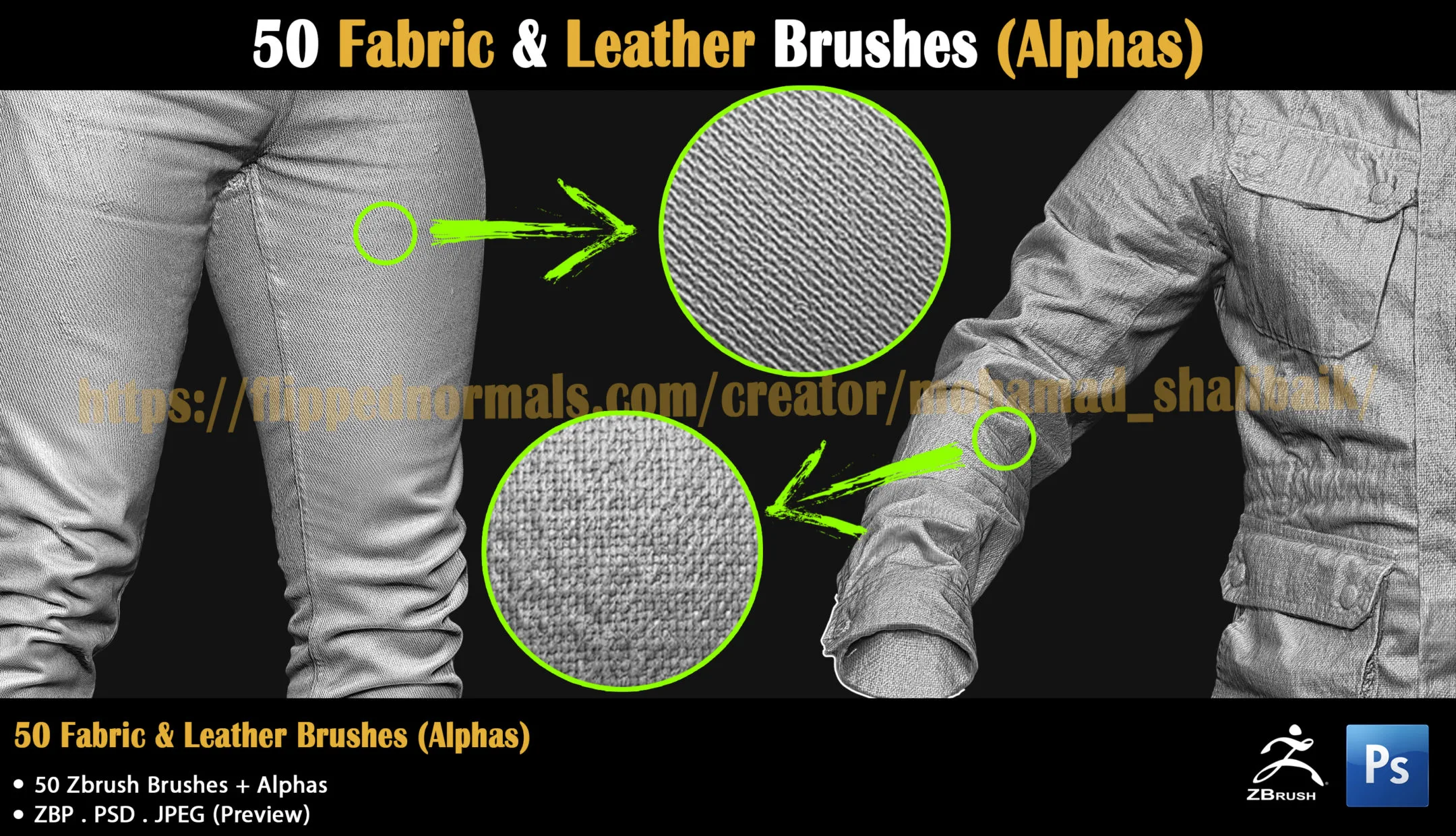 50 Fabric & Leather Brushes (Alphas)