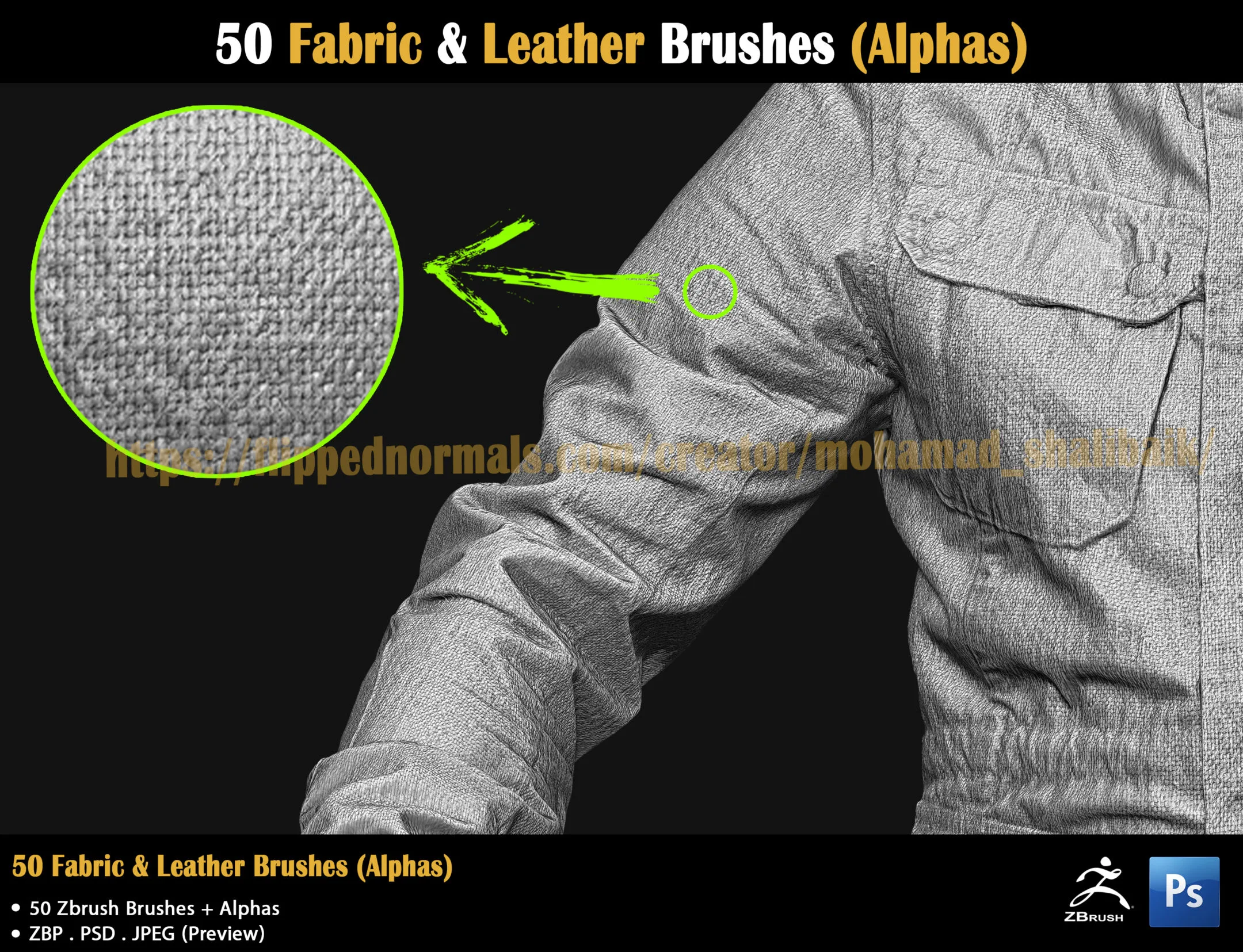 50 Fabric & Leather Brushes (Alphas)