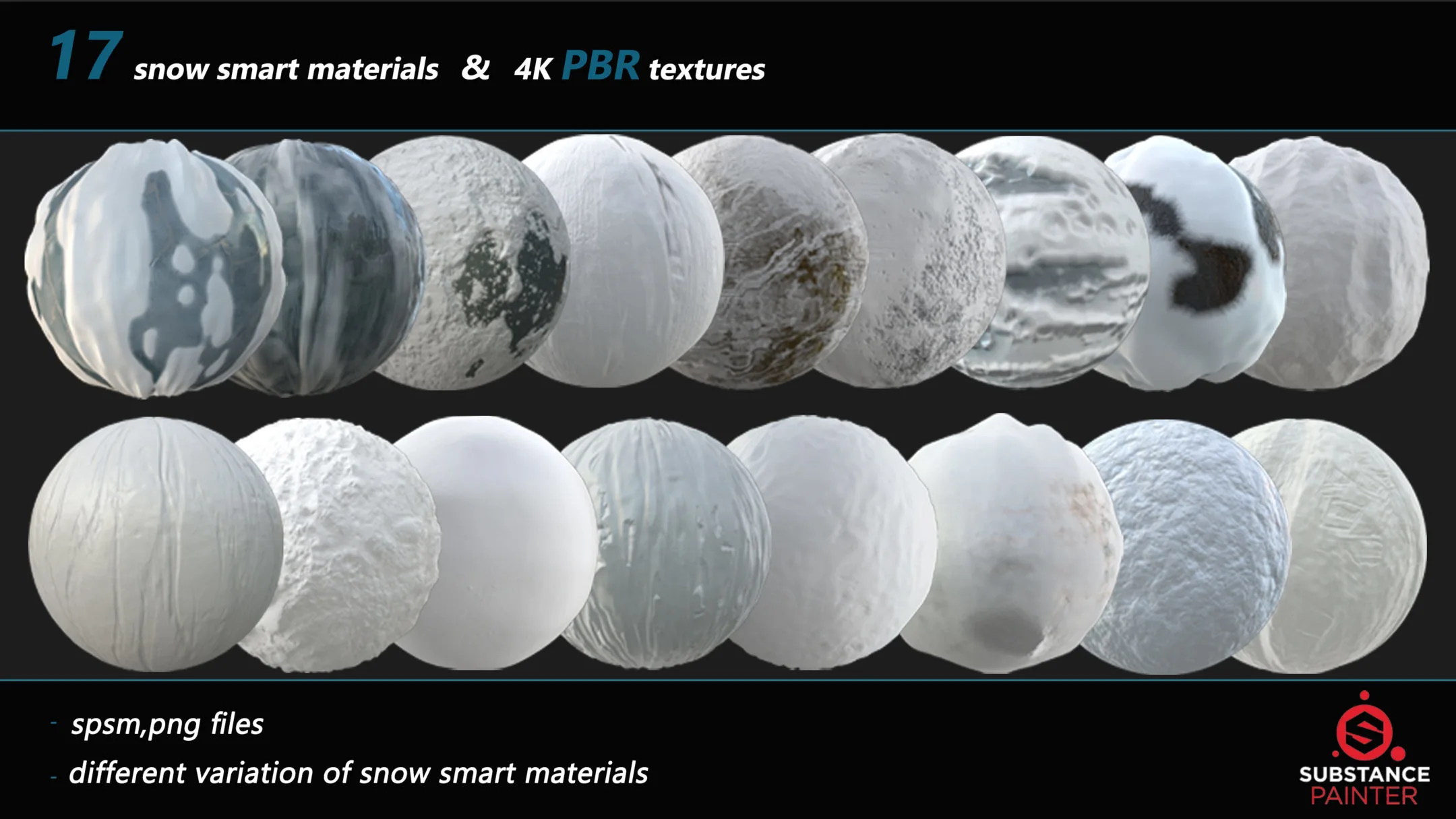 20 Snow Smart Materials + 4k PBR Textures