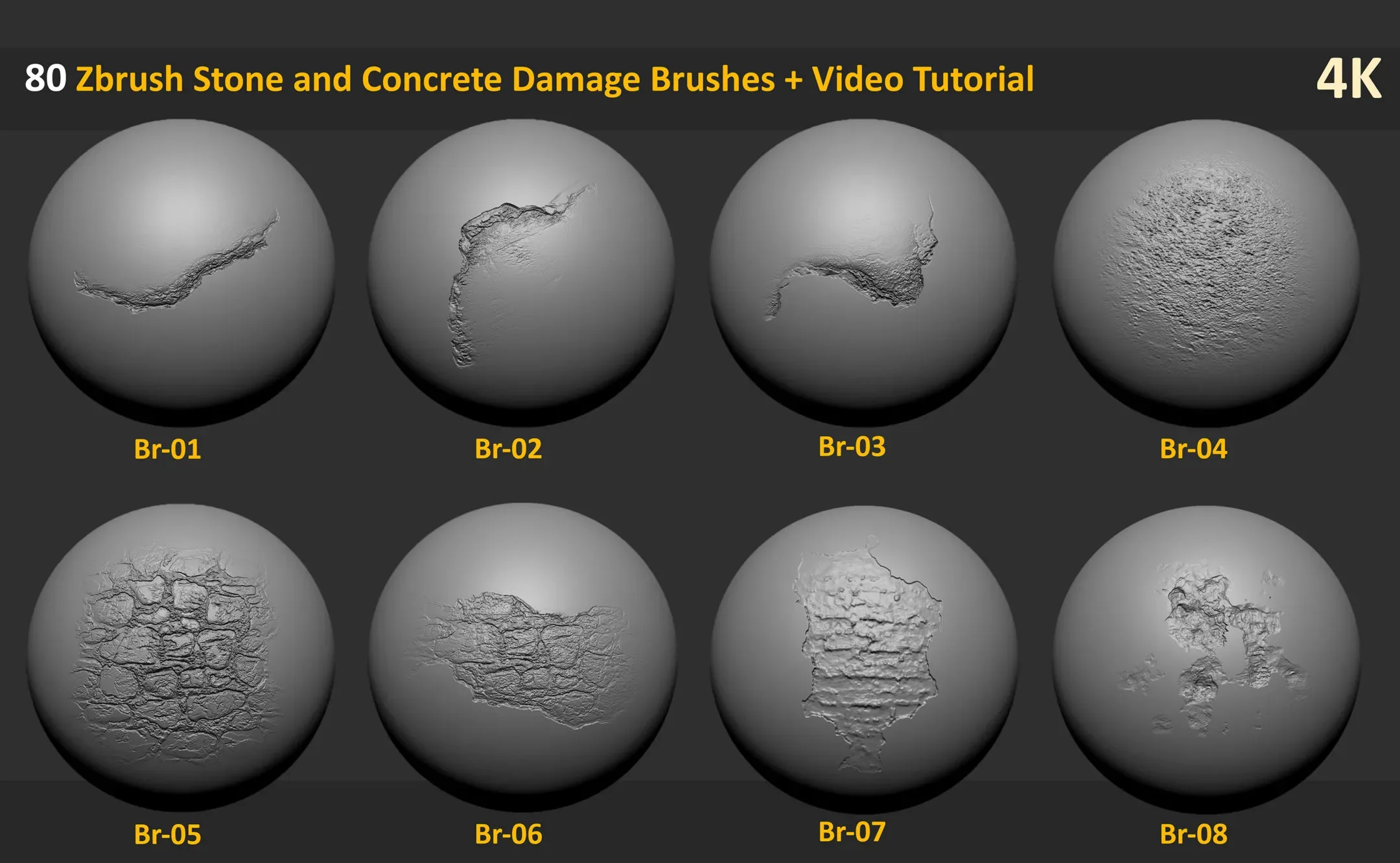 80 Zbrush Stone and Concrete Damage Brushes + Video Tutorial - Vol 2