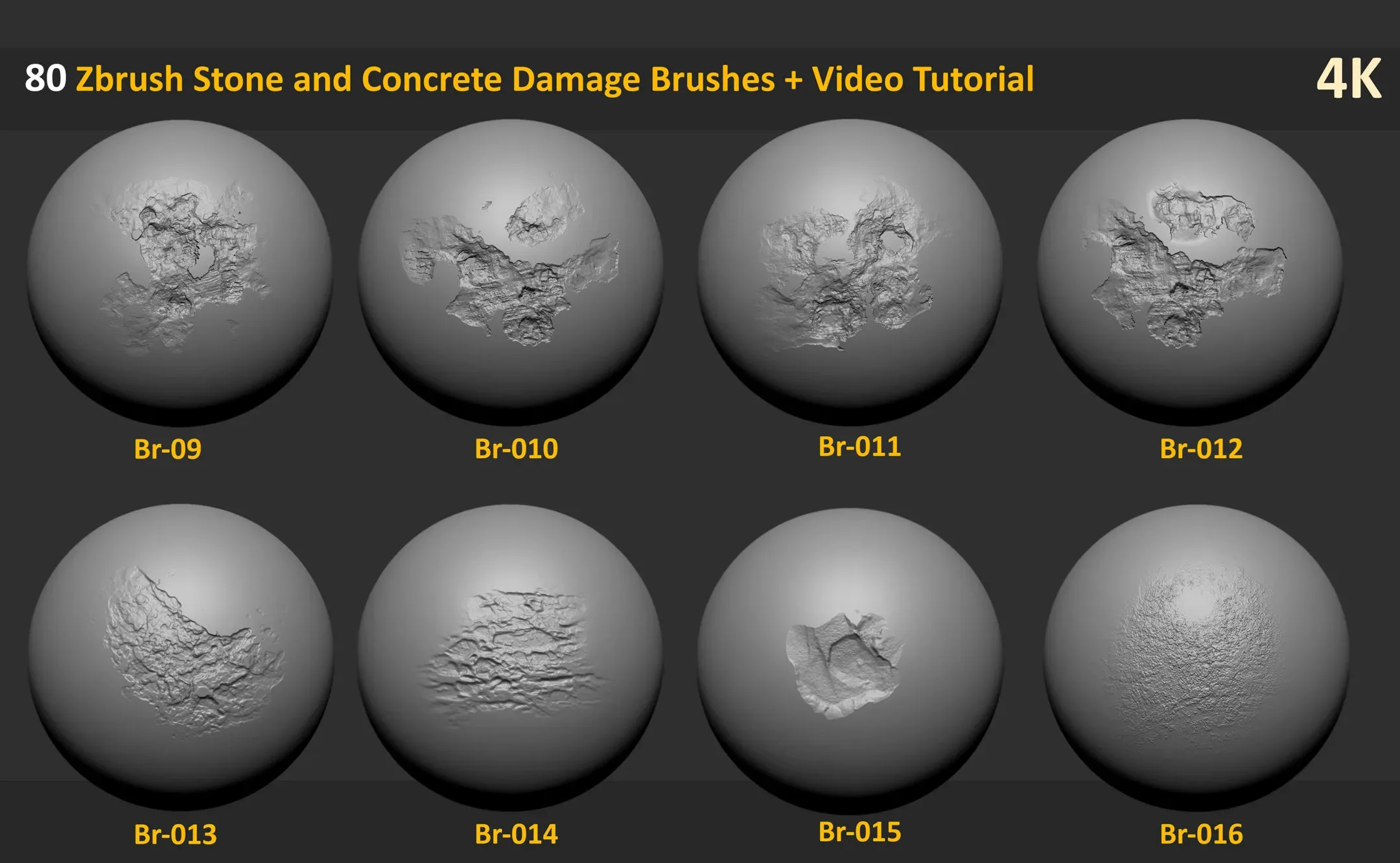 80 Zbrush Stone and Concrete Damage Brushes + Video Tutorial - Vol 2