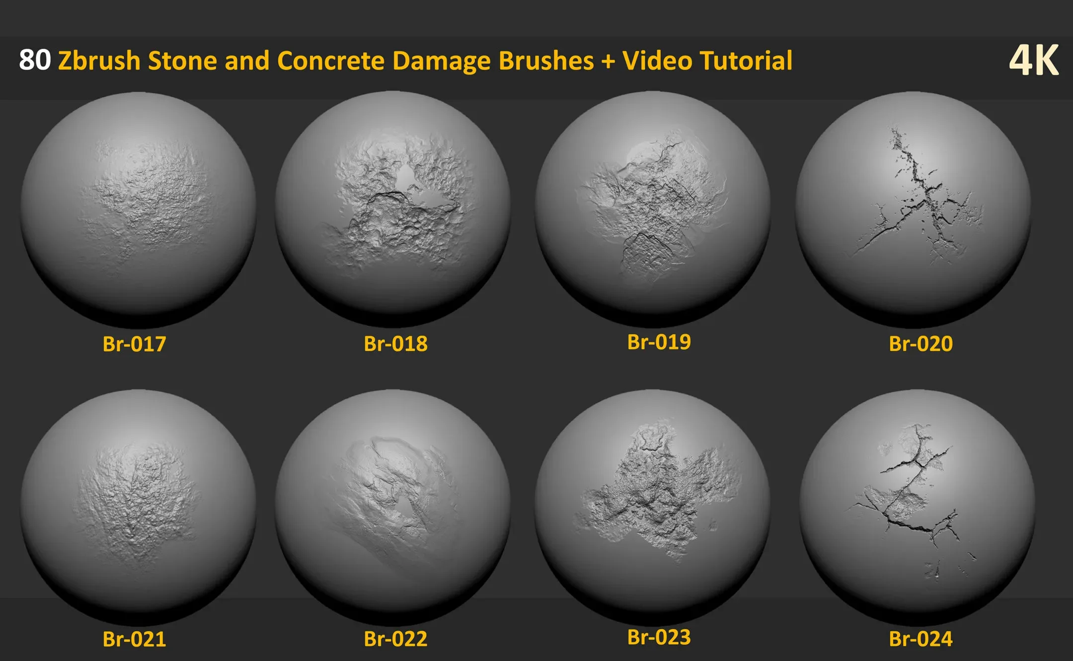 80 Zbrush Stone and Concrete Damage Brushes + Video Tutorial - Vol 2