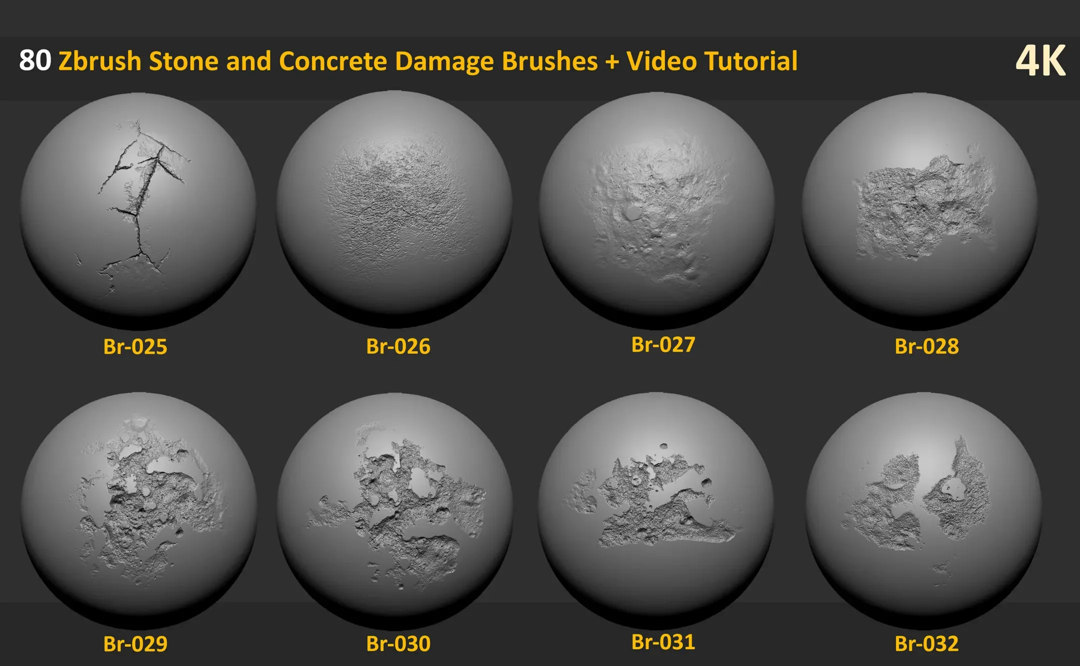 80 Zbrush Stone and Concrete Damage Brushes + Video Tutorial - Vol 2